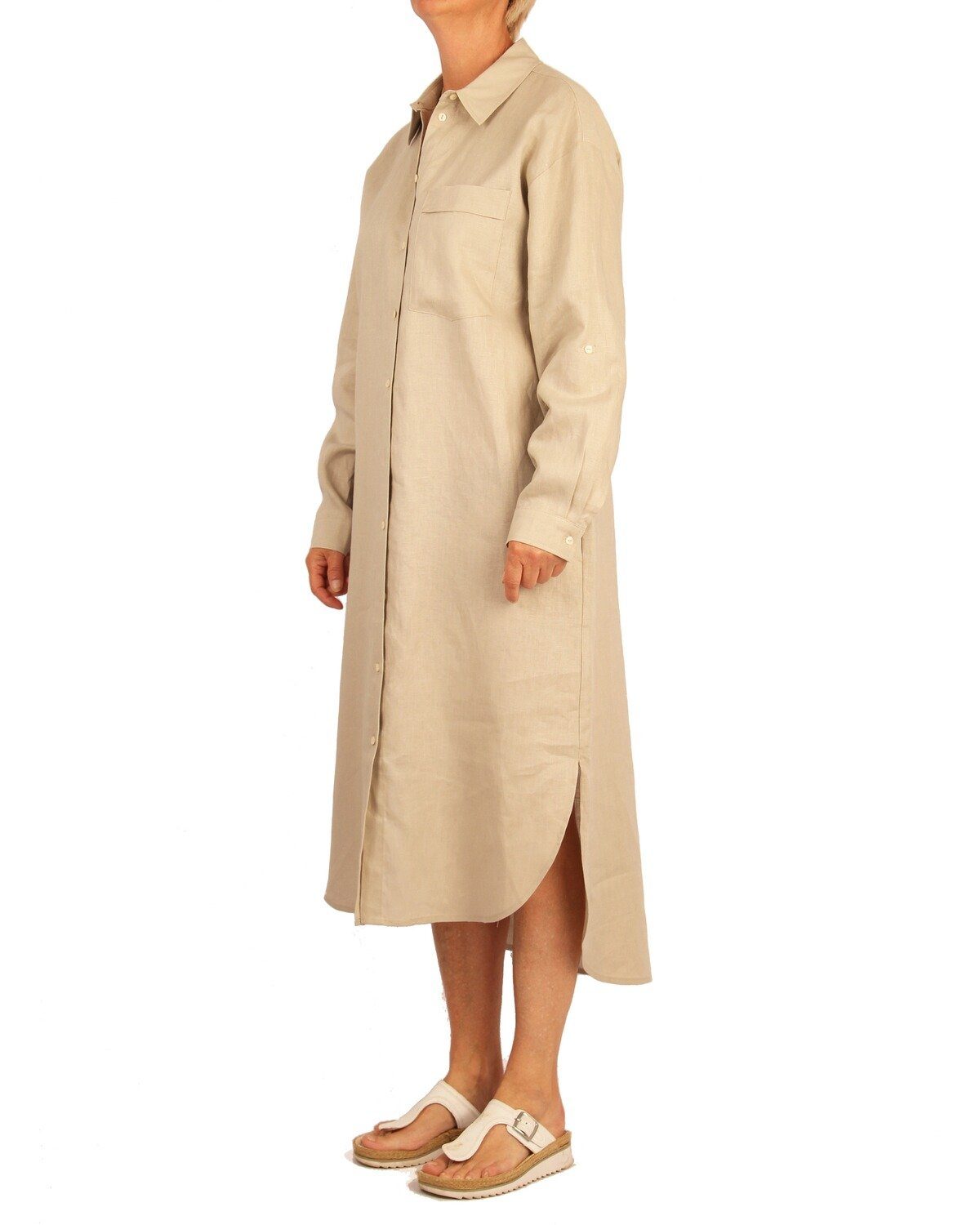 White Label Midikleid Midi-Hemdblusenkleid aus Beige Leinen