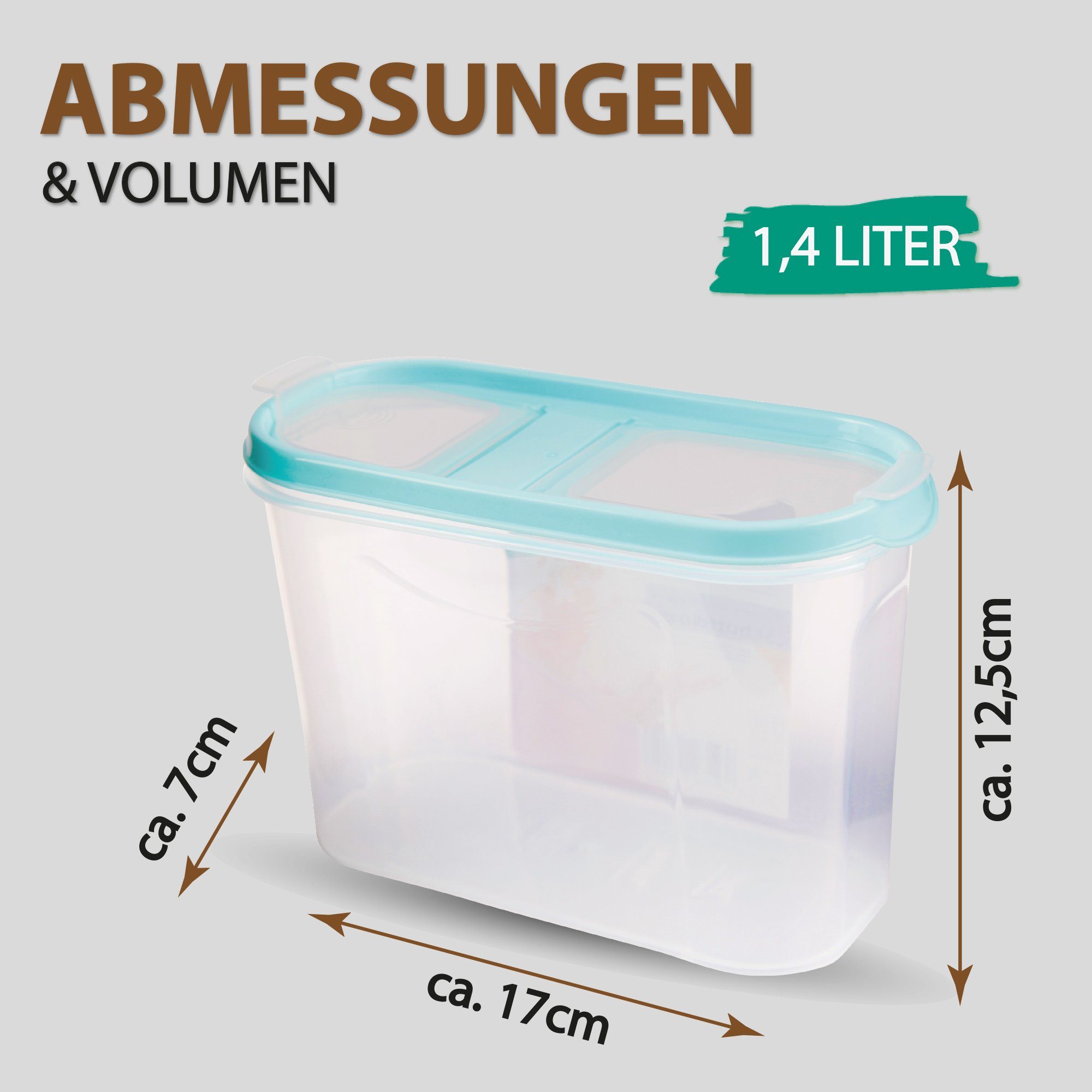 Müslispender (7cm Frischhaltedosen Kunststoff, x 17cm Liter), x Türkis Set - Vorratsbehälter Bestlivings 12,5cm), Schüttdose 1,4 (1-tlg., Lebensmittel, Vorratsdose für