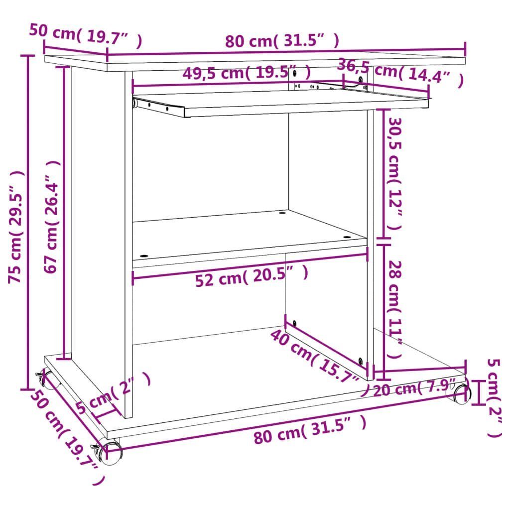 | cm Schwarz vidaXL Schreibtisch Holzwerkstoff Schreibtisch Schwarz Schwarz 80x50x75