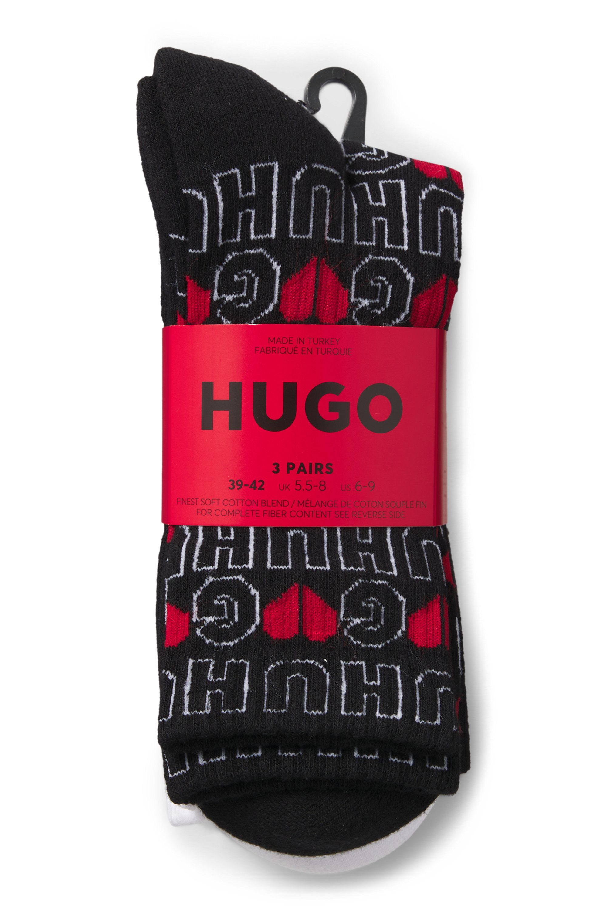 HUGO Socken VALENTINE (3-Paar) mit kreativen Logos, mit weicher Sohle