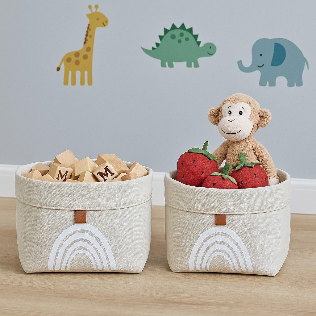 hausleben Aufbewahrungskorb Stoffkörbe mit Regenbogen-Print - 24 x 20 x 18 cm und 22 x 18 x 16 cm (1 St., 2er-Set), Faltbare Organizer-Boxen aus Baumwolle