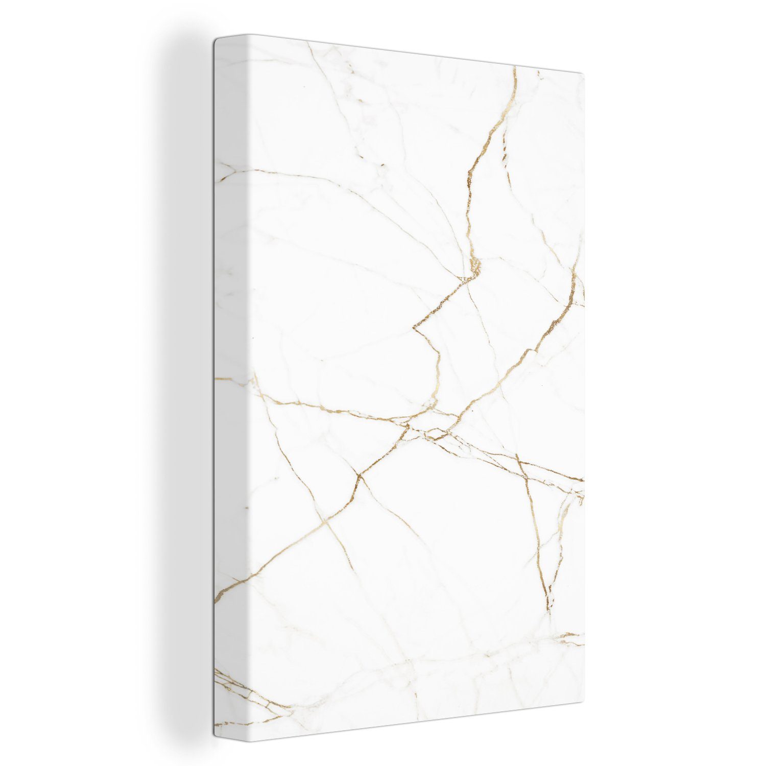 OneMillionCanvasses® Leinwandbild Marmor - Weiß - Gold, (1 St), Leinwandbild fertig bespannt inkl. Zackenaufhänger, Gemälde, 20x30 cm