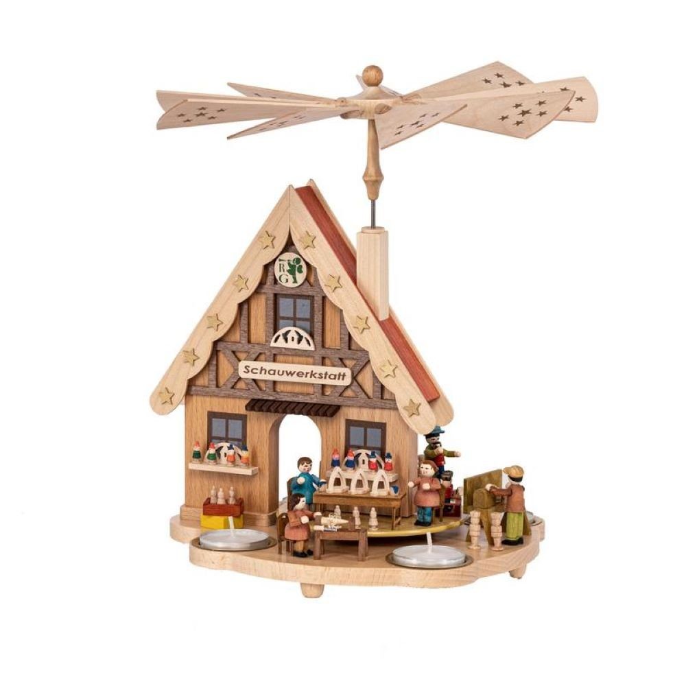 RICHARD GLAESSER Erzgebirgische Volkskunst Richard Glässer GmbH Weihnachtspyramide 1-stöckige Pyramide Haus Schauwerkstatt (29cm) von Richard Glässer