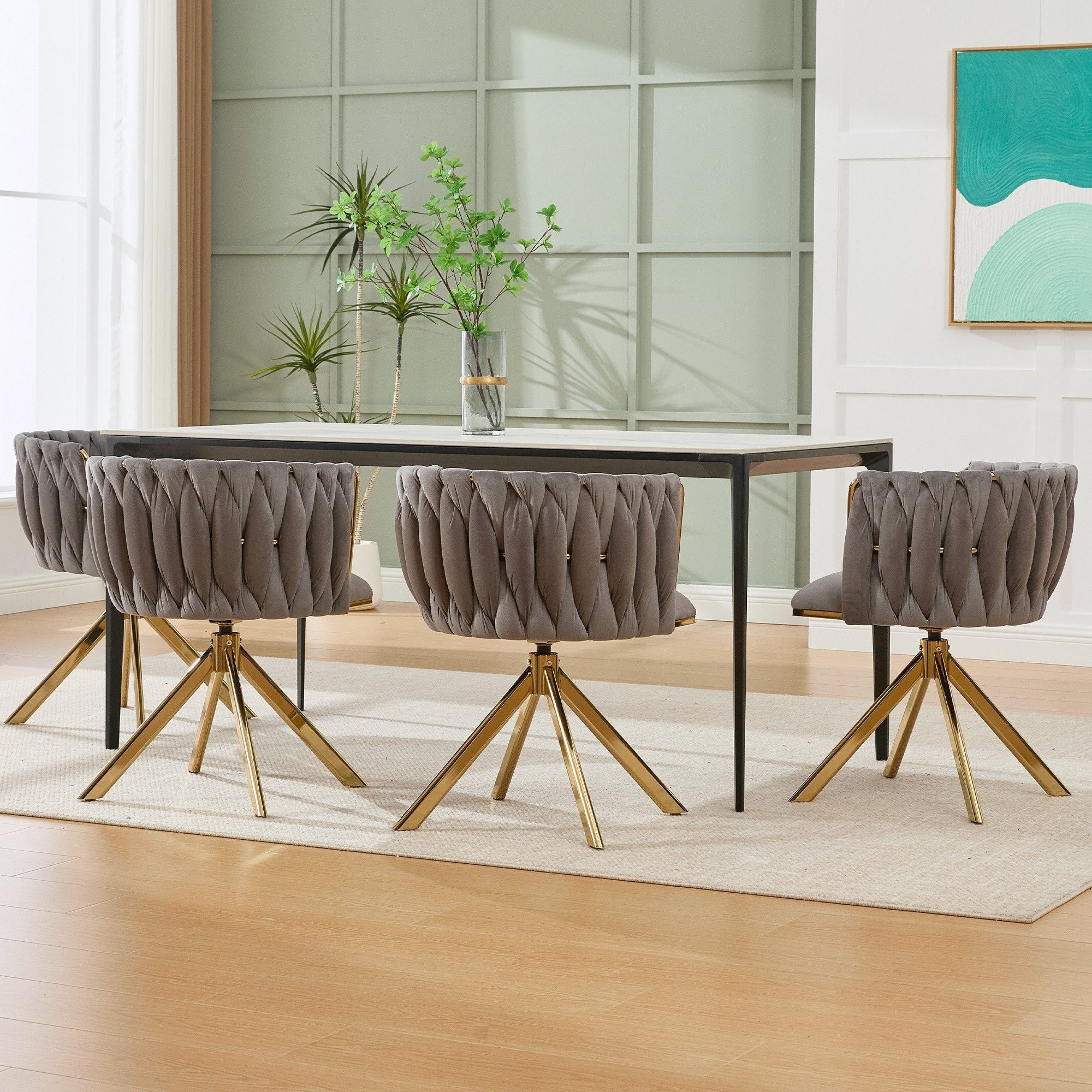 LVHOM Armlehnstuhl Set, 180° drehbar mit runden Rückenlehne, Wohnzimmerstuh günstig online kaufen