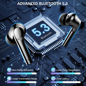 Mysic Bluetooth 5.3 Kabellos mit 4 ENC Mikrofon, 45 Std Spielzeit In-Ear-Kopfhörer (Ergonomisches Design für bequemen Sitz auch bei längeren Tragezeiten., USB-C Ladekoffer Noise Cancelling Earbuds IPX7 Sport LED Anzeige)