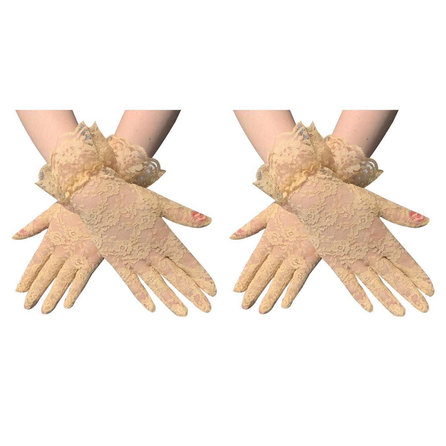 LuxusKollektion Abendhandschuhe Spitze Handschuhe Damen kurz florale Spitze Hautfarbe (2-St)