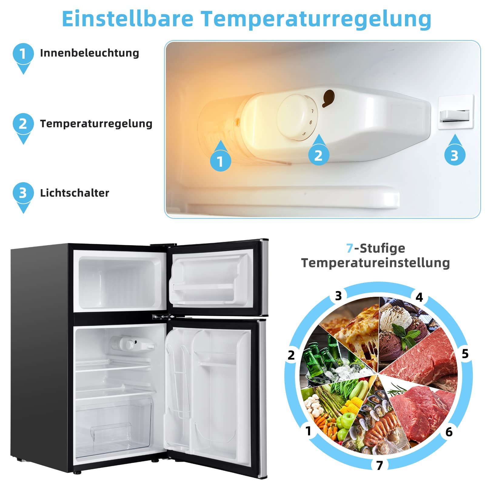 COSTWAY Kühlschrank BCD-90, 86 cm hoch, 48.5 cm breit, Gefrierkombination