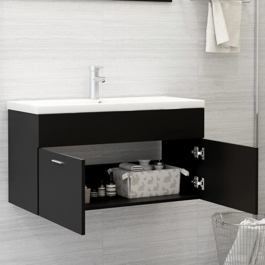 vidaXL Badezimmer-Set Waschbeckenunterschrank Schwarz 90x38,5x46 cm günstig online kaufen