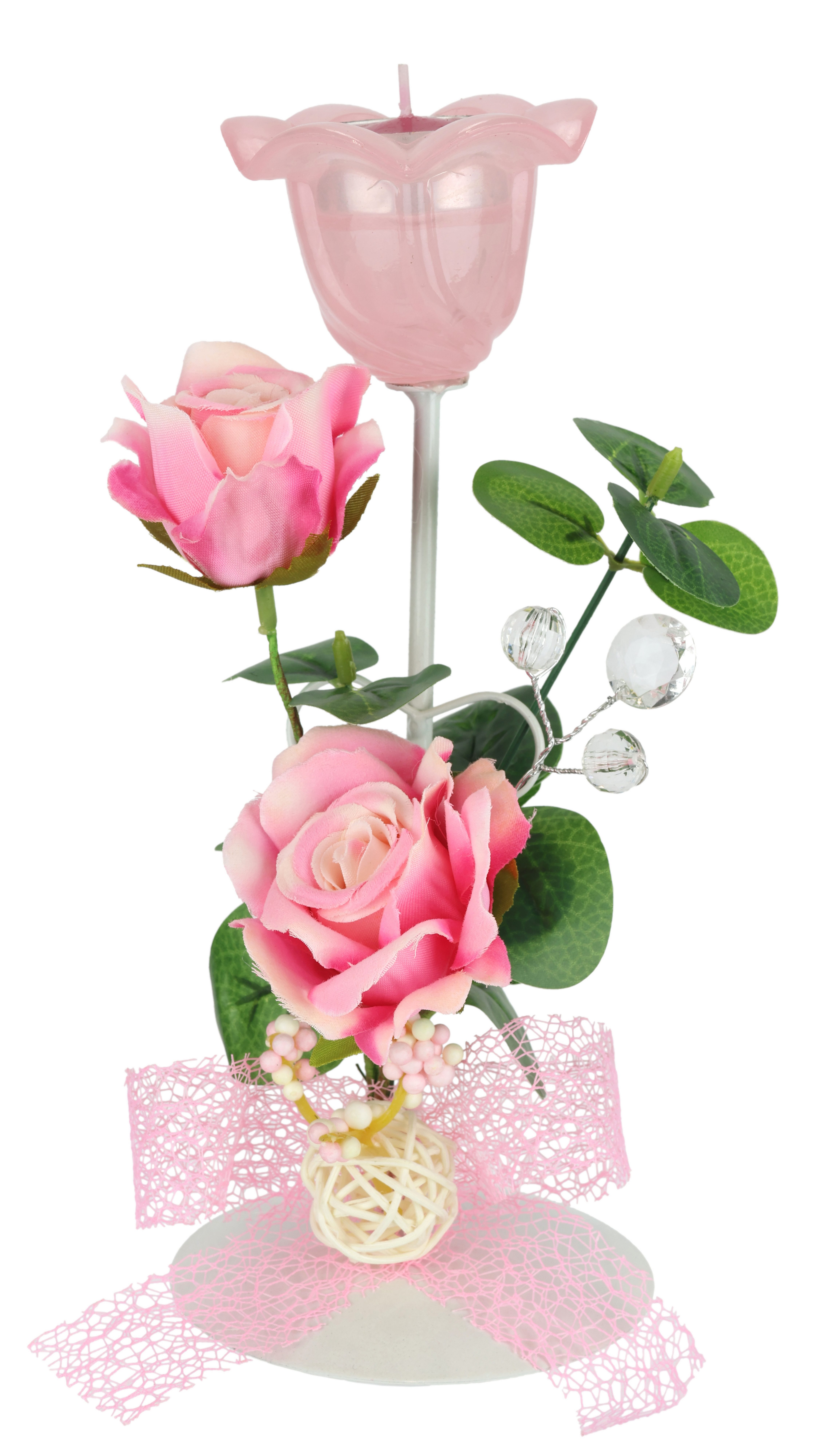 I.GE.A. Teelichthalter Teelichthalter 'Rosen' (1 St), Aus Metall mit Glas, Teelicht-Kerze, Rosen, Eukalyptus, Kerzenhalter
