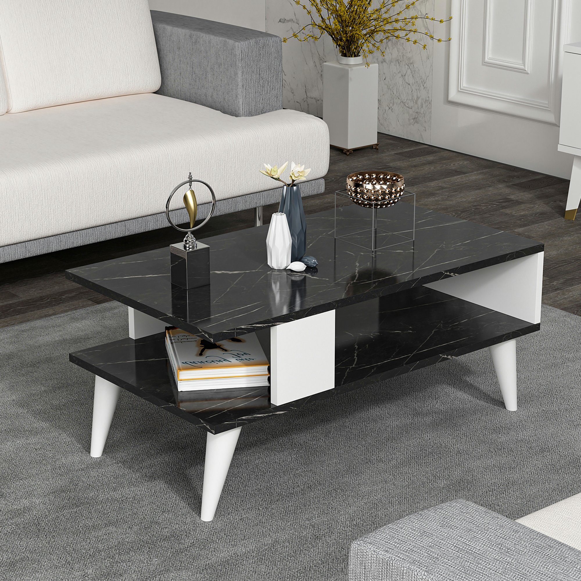 en.casa Couchtisch, »Lycksele« Wohnzimmertisch 40x90x45cm Marmor-Optik günstig online kaufen
