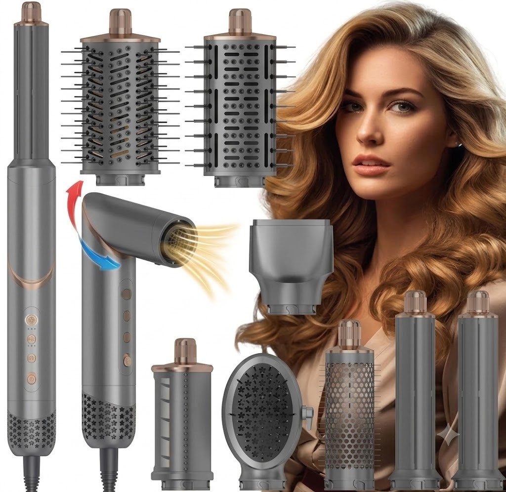 TSE Ionic-Haartrockner Warmluft Haarstyler 8in1 mit Ionen für Locken Volumen Ionenfunktion