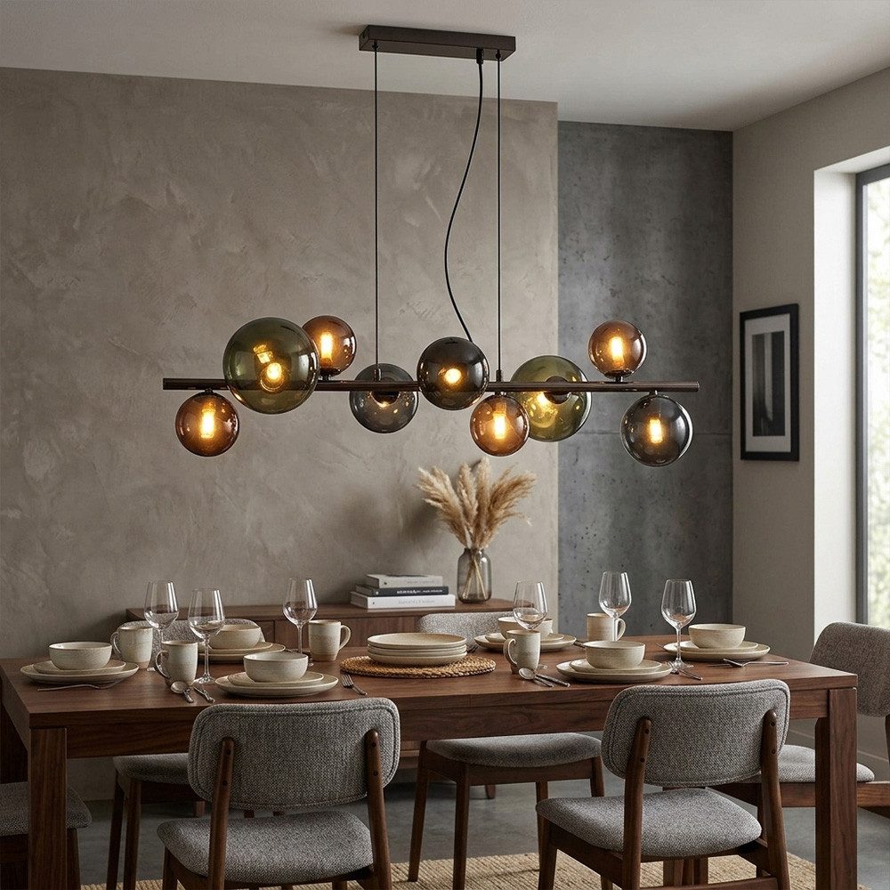 GLOBO LIGHTING LED-Hängeleuchte, Leuchtmittel inklusive, Warmweiß, LED Pendelleuchte Wohnzimmerlampe Glaskugeln 9 Flammig grau H 120 cm