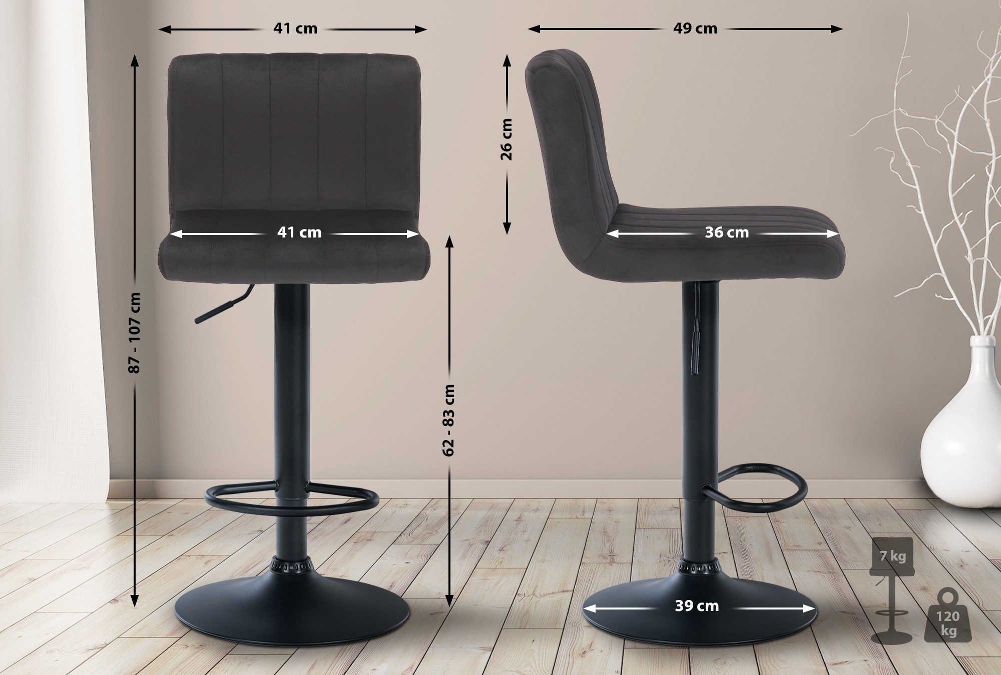 CLP Barhocker Jamie, mit Samt-Bezug, höhenverstellbar und drehbar günstig online kaufen