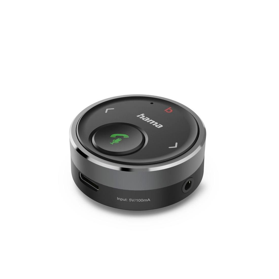 Hama Bluetooth Adapter für Auto Kfz, 3,5 mm Stecker, Musik, Sprachsteuerung KFZ-Adapter 3,5-mm-Klinke zu 3,5-mm-Klinke, Verstärker Bass, Multifunktions Button, Freisprechfunktion, AUX In