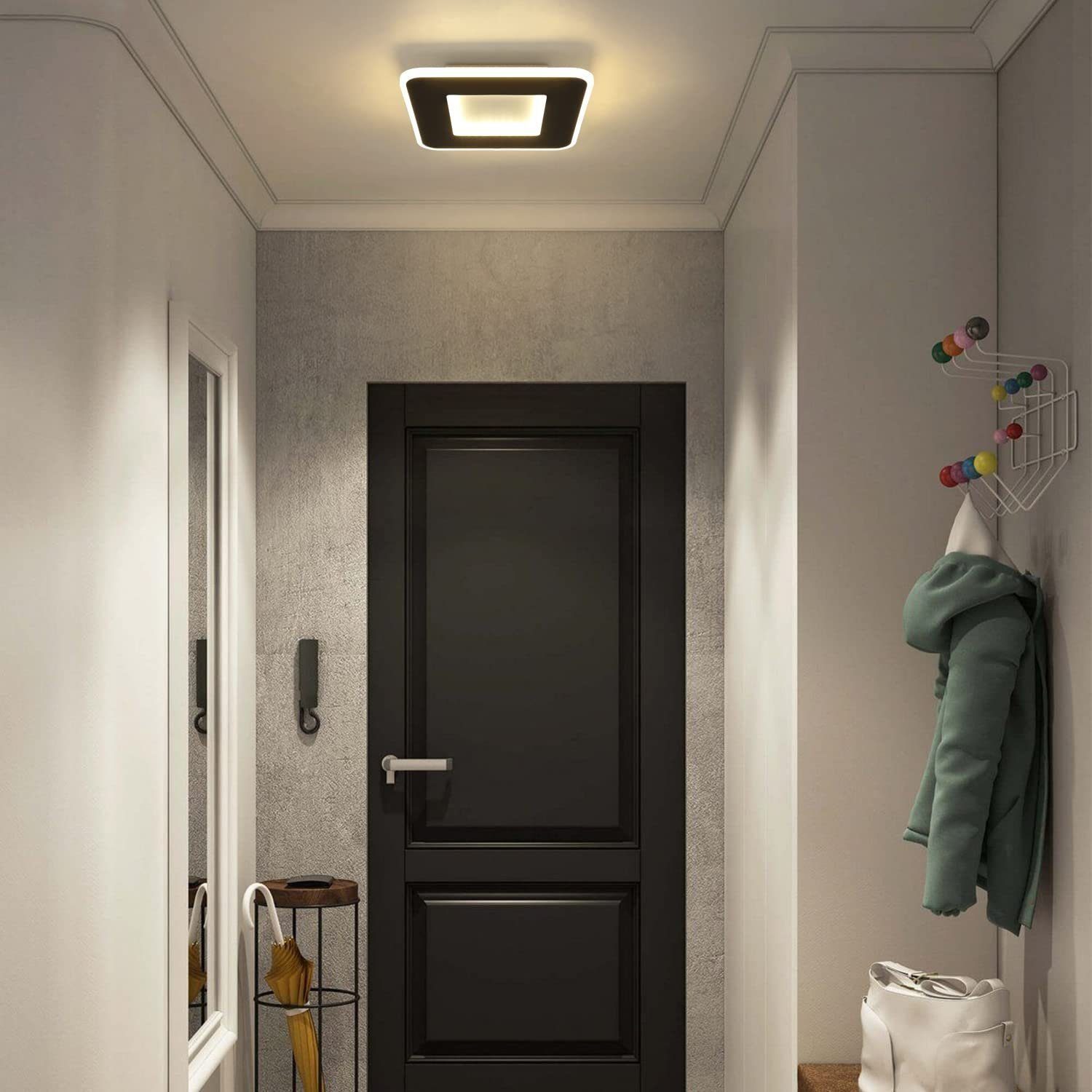Wohnzimmer Deckenbeleuchtung, LED Flur für Küche integriert, Warmweiß, Nettlife Deckenlampe Deckenleuchte Modern Quadratisch Schwarz 23W LED fest Schlafzimmer