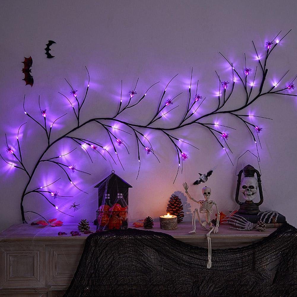 Kunstzweig LED-Leuchtzweig Lichterzweig Lichterkette LED Ast Baum, JOYOLEDER, Halloweenbeleuchtung für Innen und Außen Spinne