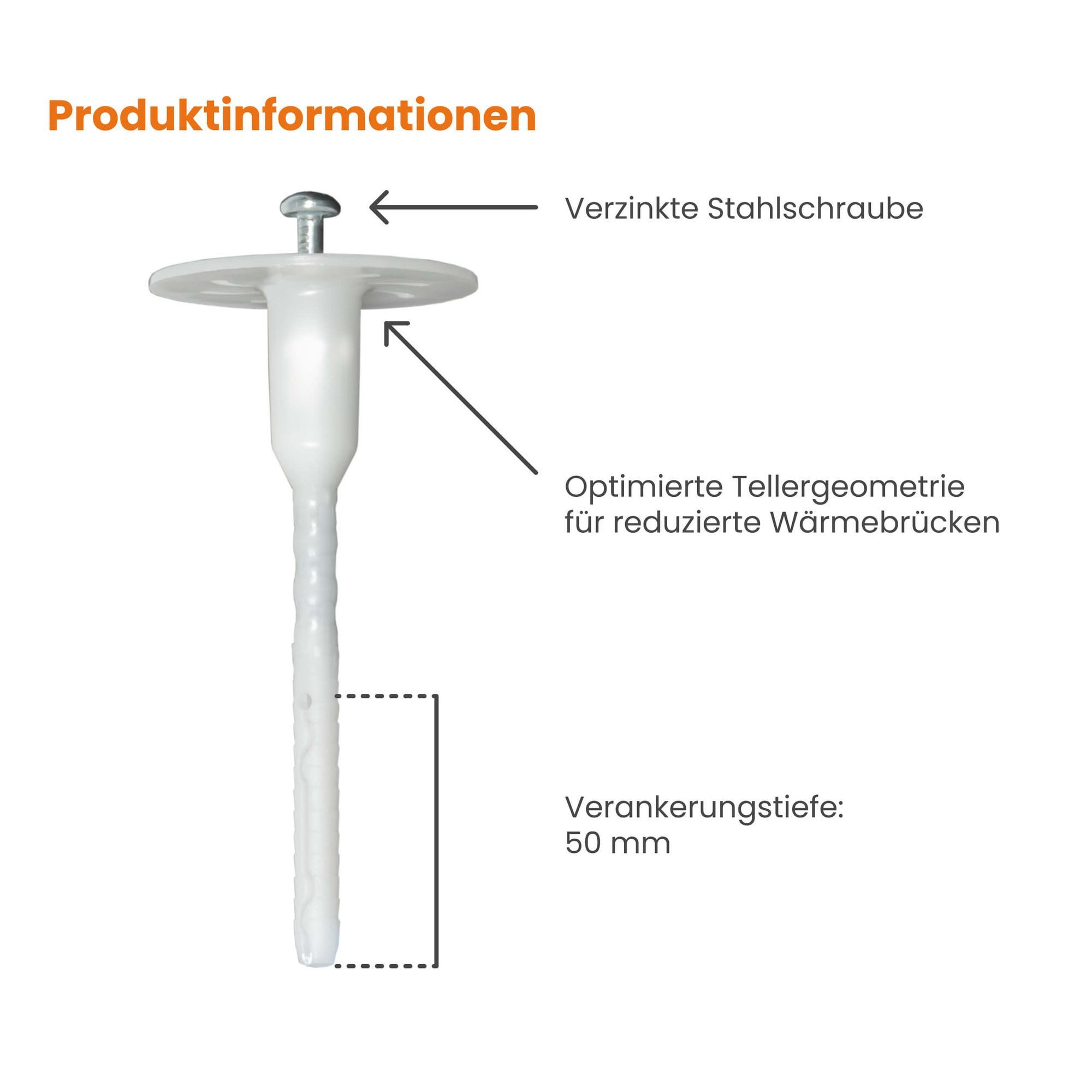 PROTEKTOR Schrauben- und Dübel-Set Dämmstoff-Schraubdübel Ø8mm mit verzinkter Stahlschraube, vormontiert, (100x Dämmstoff-Schraubdübel Ø8x120mm, 100 St., WDVS Dübel für Fassadendämmung)