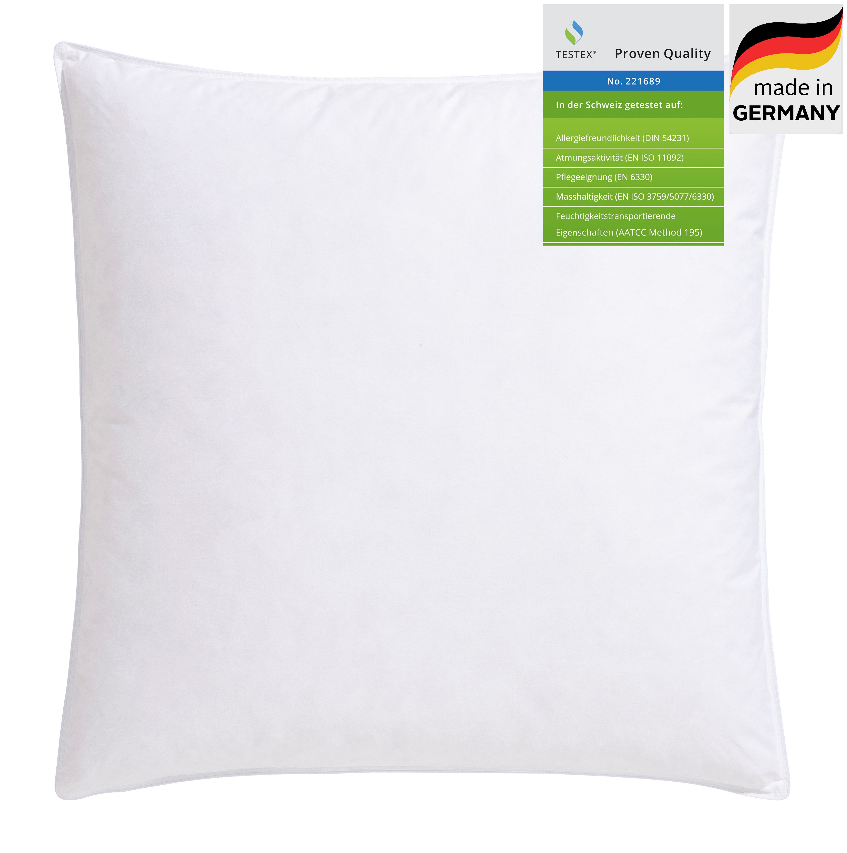 OTTO home Federkissen RINA, Kopfkissen in 40x80 oder 80x80 cm, Füllung: 90% Federn & 10% Daunen, Bezug: Baumwolle, Bauchschläfer, Rückenschläfer, Seitenschläfer, Kissen, Made in Germany, Allergiker geeignet (Nomite)