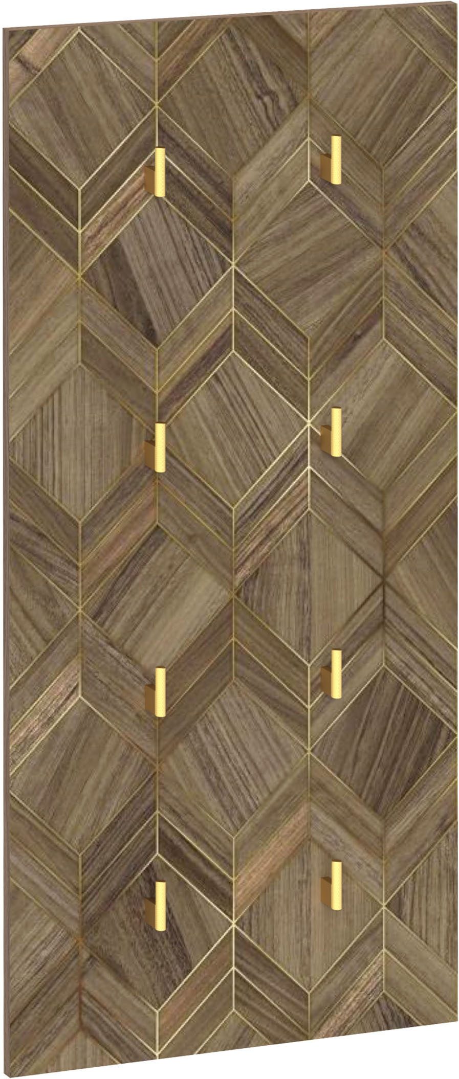 Schildmeyer Garderobenpaneel Glenn Hakenpaneel 490 nussbaum ArtDeco (1 St), Nussbaum Art-Déco Design mit eleganten Goldakzenten, Made in Germany