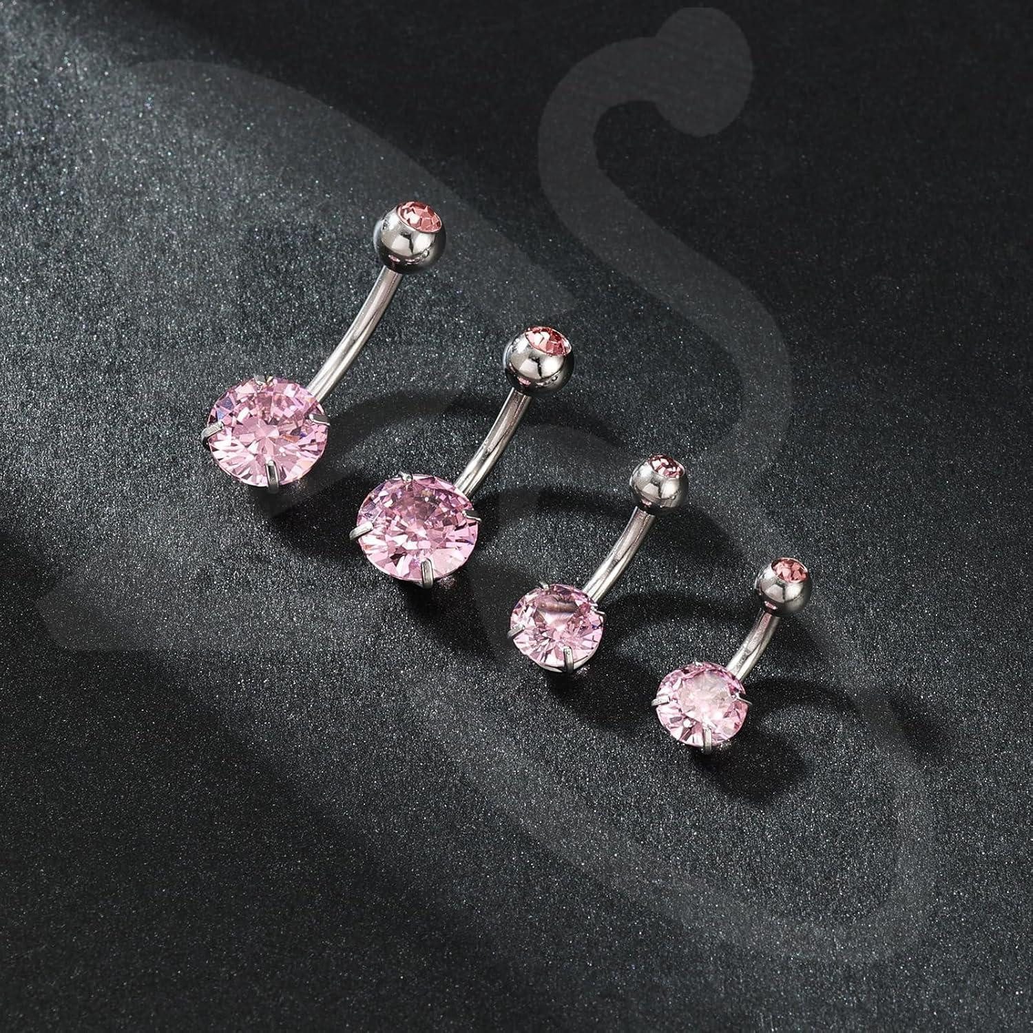 LuxusKollektion Bauchnabelpiercing Bauchnabelring Set mit 4 Zirkonia Edelstahl Nabelpiercing 14G