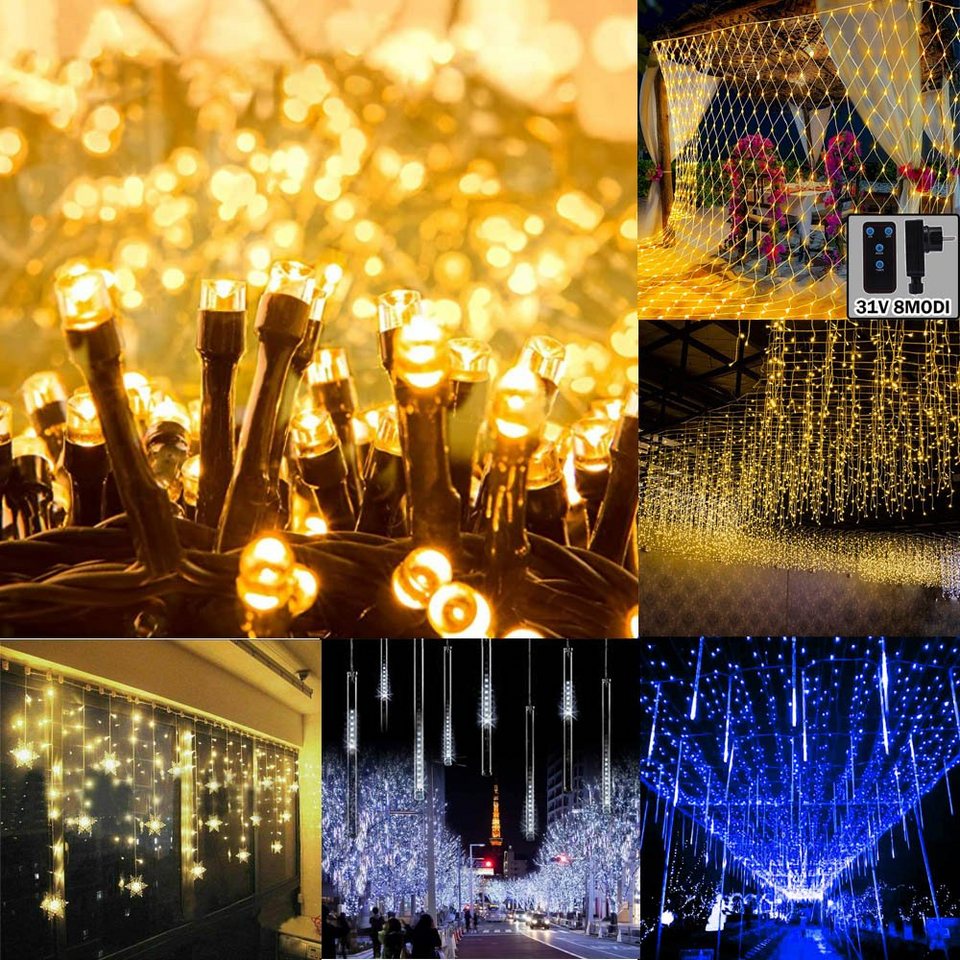 LED Lichterkette aussen warmweiß Sterne Lichtervorhang Weihnachten lichternetz