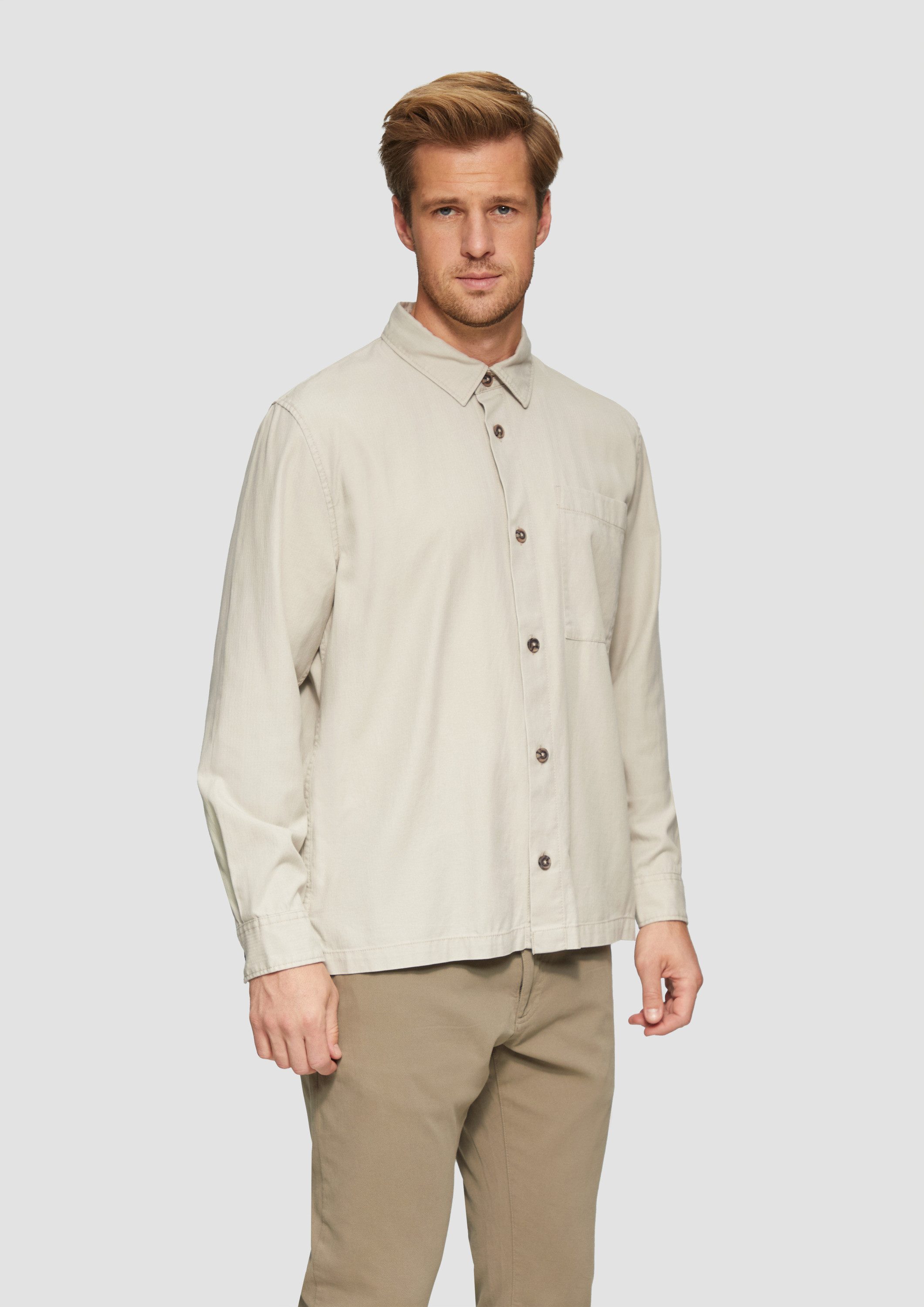 s.Oliver Langarmhemd Hemd Lässiges Overshirt mit Fischgrat-Struktur