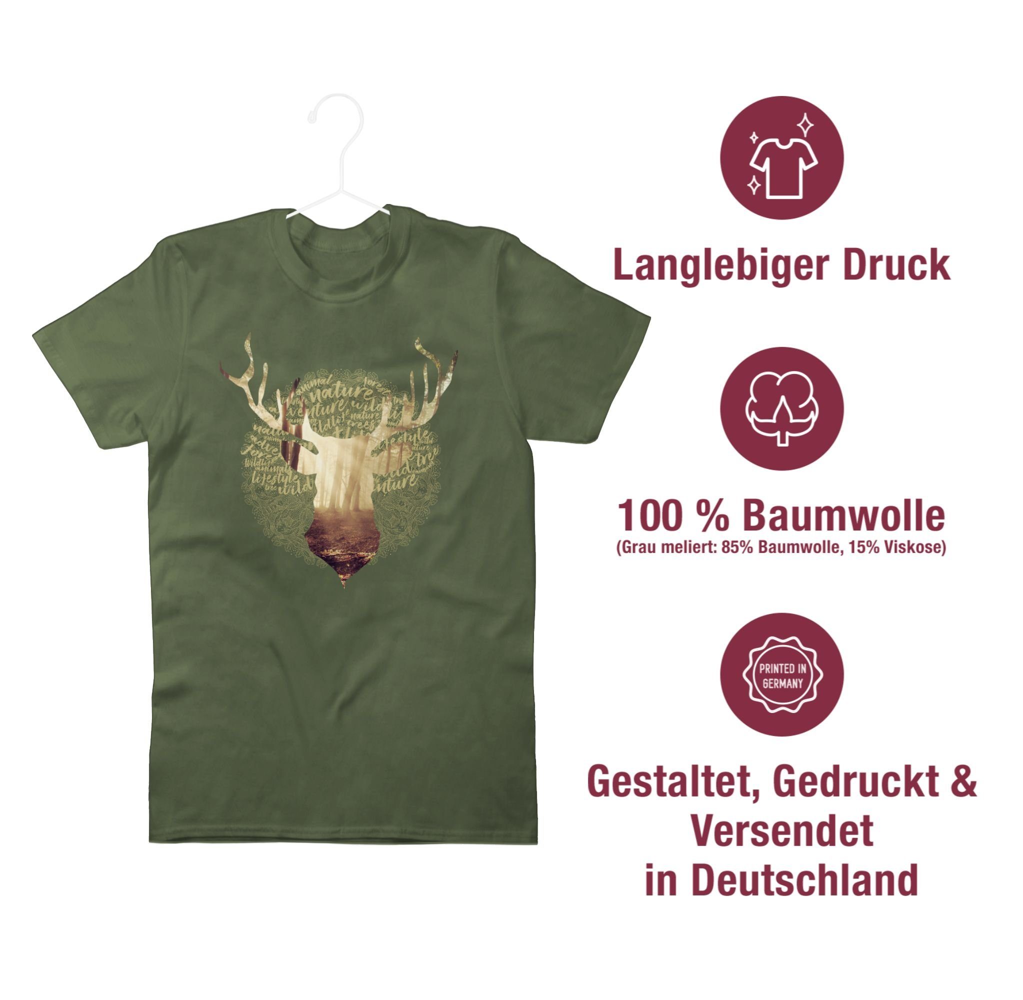 Shirtracer T-Shirt Hirsch für Herren Jäger Grün 03 Mode Army Oktoberfest