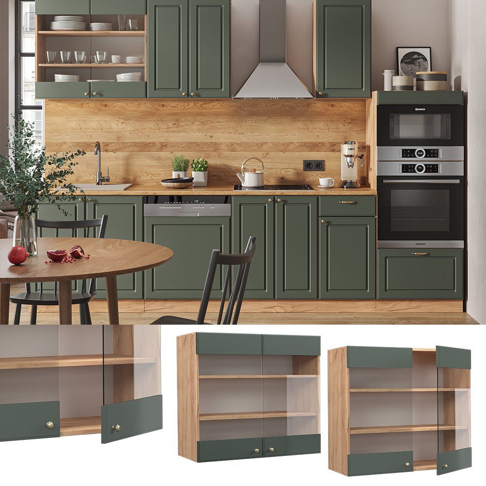 Vicco Glashängeschrank Fame-Line, Grün-Gold Landhaus/Goldkraft Eiche, günstig online kaufen