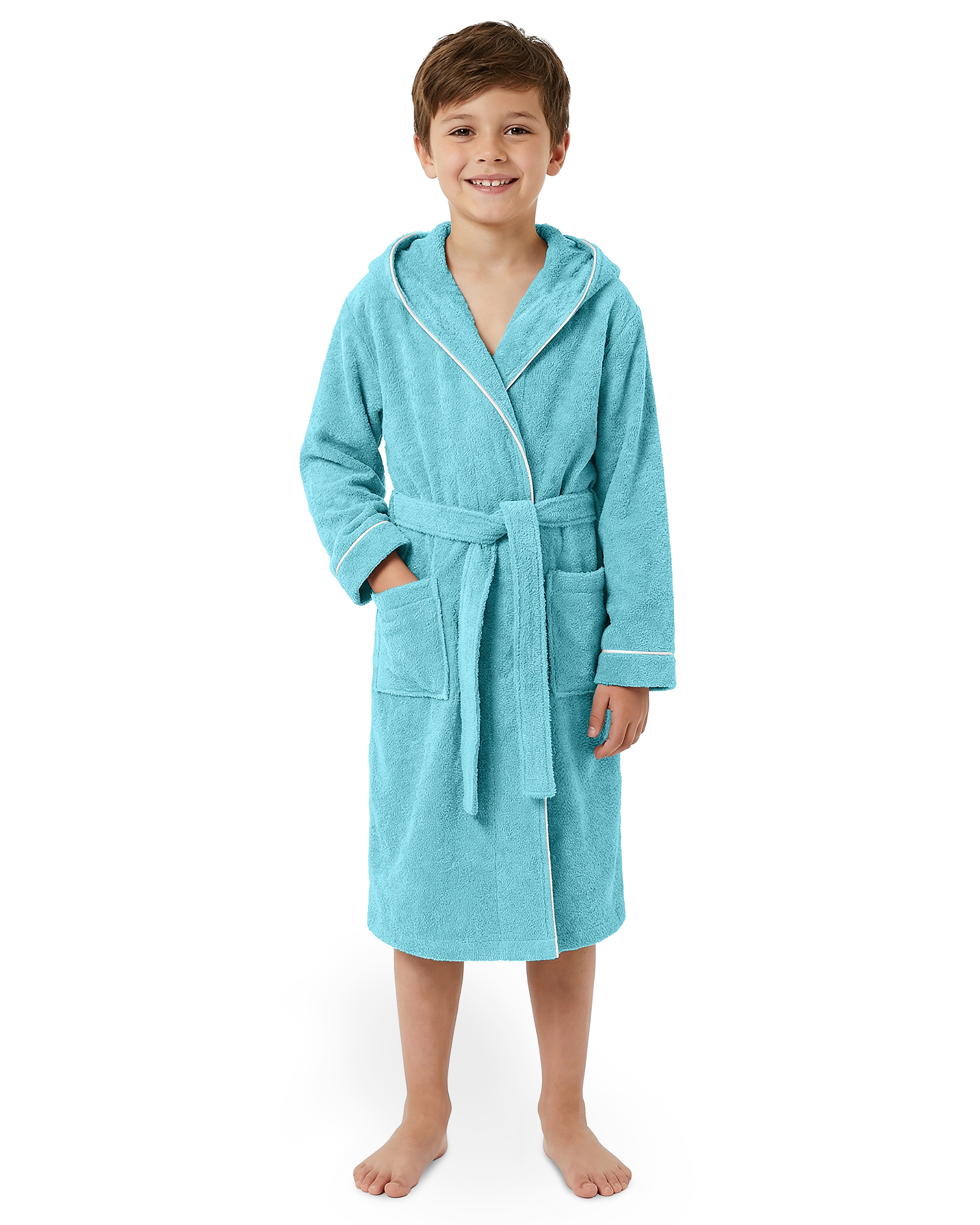 Laynenburg Kinderbademantel Frottee Bademantel für Kinder mit Kapuze aus 100% Baumwolle, in den flauschigen Größen von 110 - 176 für Mädchen, Junge, Teenager
