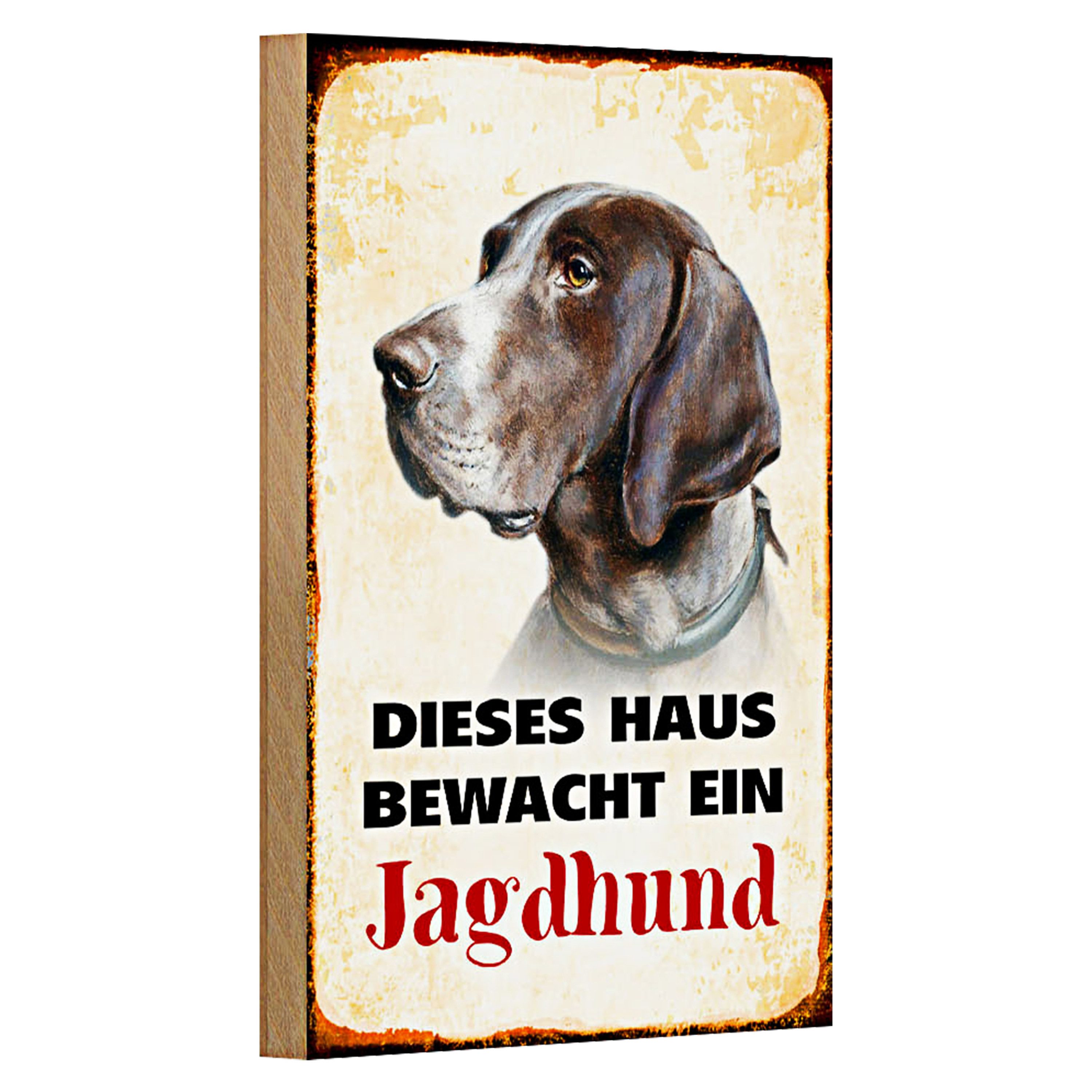 Roomando Holzbild Hund 12x18cm dieses Haus bewacht ein Jagdhund