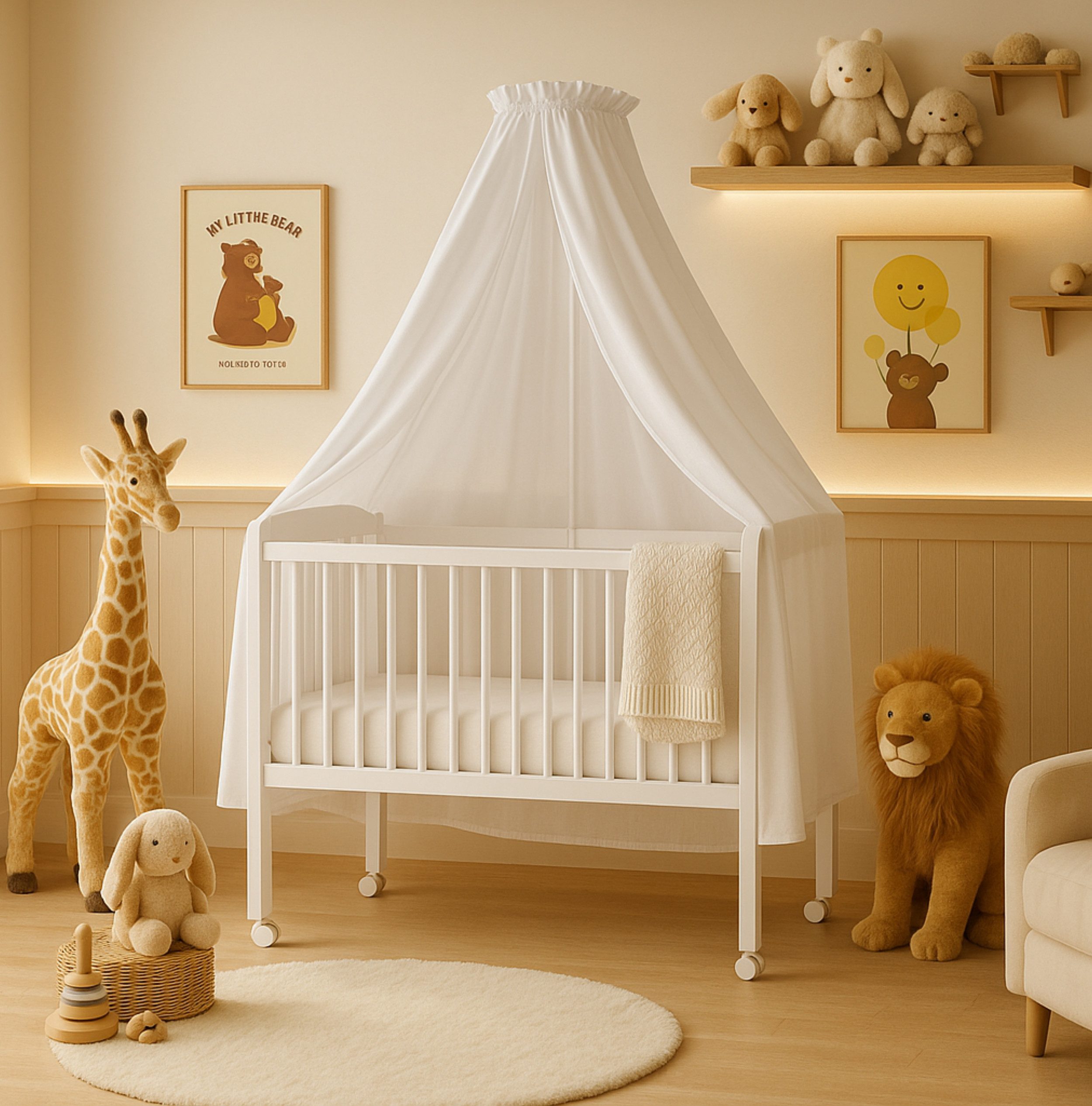 Alavya Home® Betthimmel Babybetthimmel mit Himmelstange Baldachin Insektenschutz für Babybett (2-tlg), Komplett-Set 100% Bio-Baumwolle, GOTS-geprüft, 150 x 240 cm