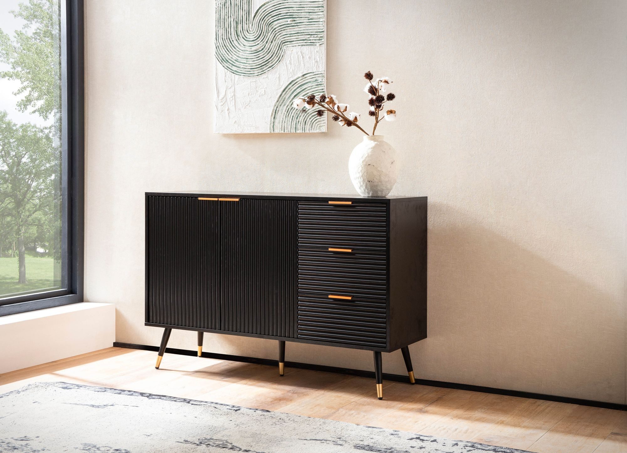 FINEBUY Sideboard FB104108 120cm Kommode mit 2 Türen & 3 Schubladen in MDF günstig online kaufen