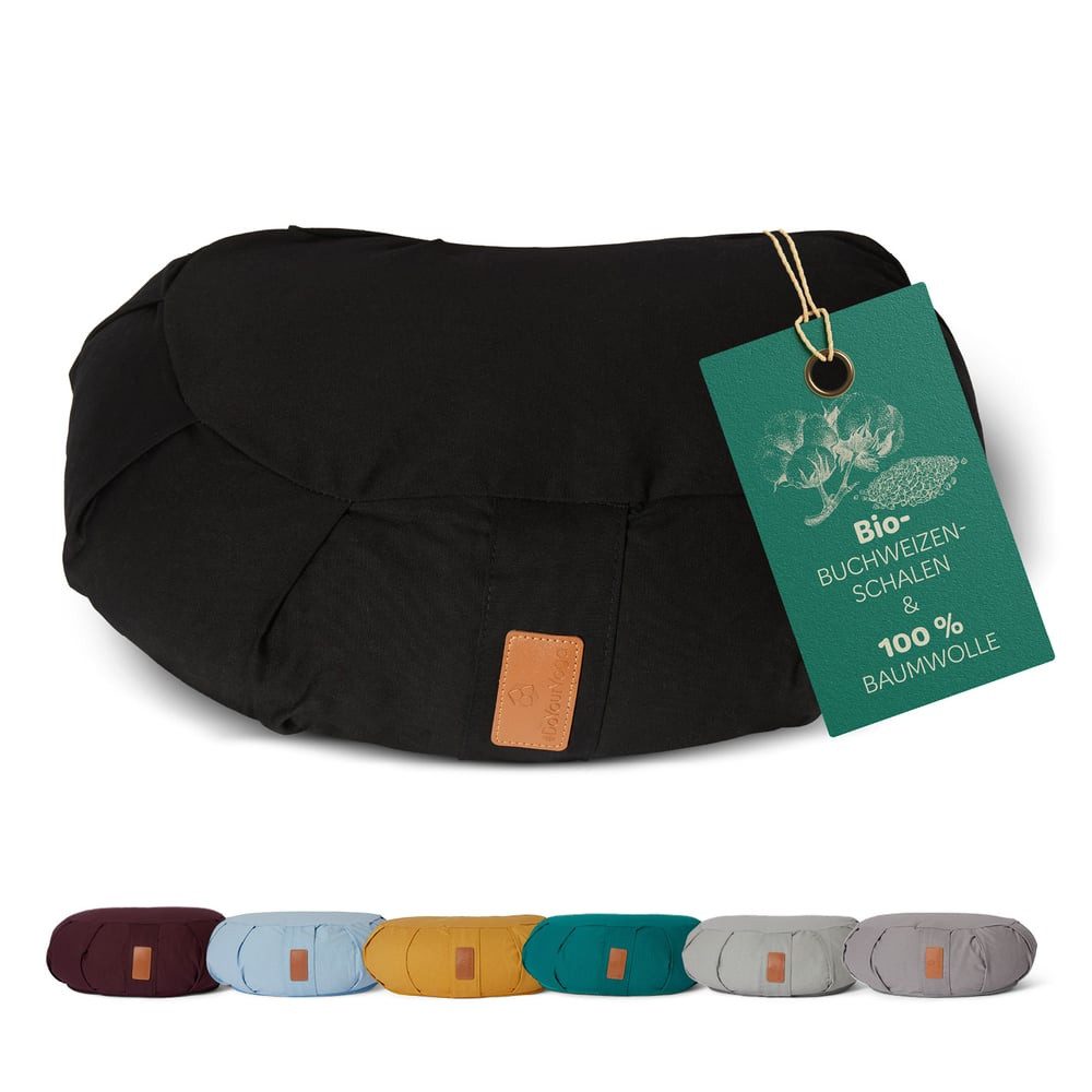 #DoYourYoga Yoga Bolster Zafu Halbmondkissen Ganesh, 100% Baumwolle Bio Bioweizenschalenfüllung 45x30x14 Yoga Meditation