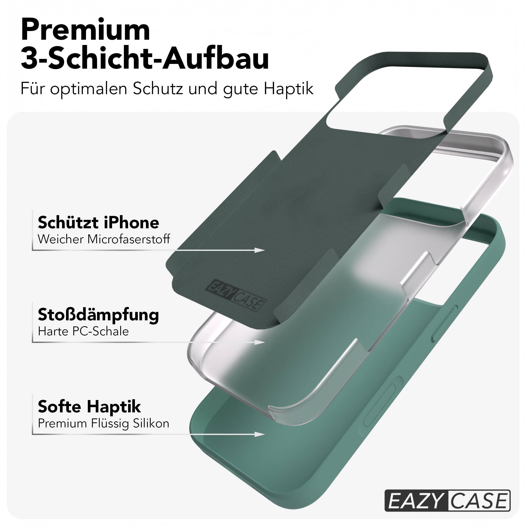 EAZY CASE Handyhülle für Apple iPhone 17 Pro Hülle Silikon 6,3 Zoll, Schutzhülle mit Kameraschutz Back Cover Bumper Case Case Dunkelgrün – Bild 5 von 5