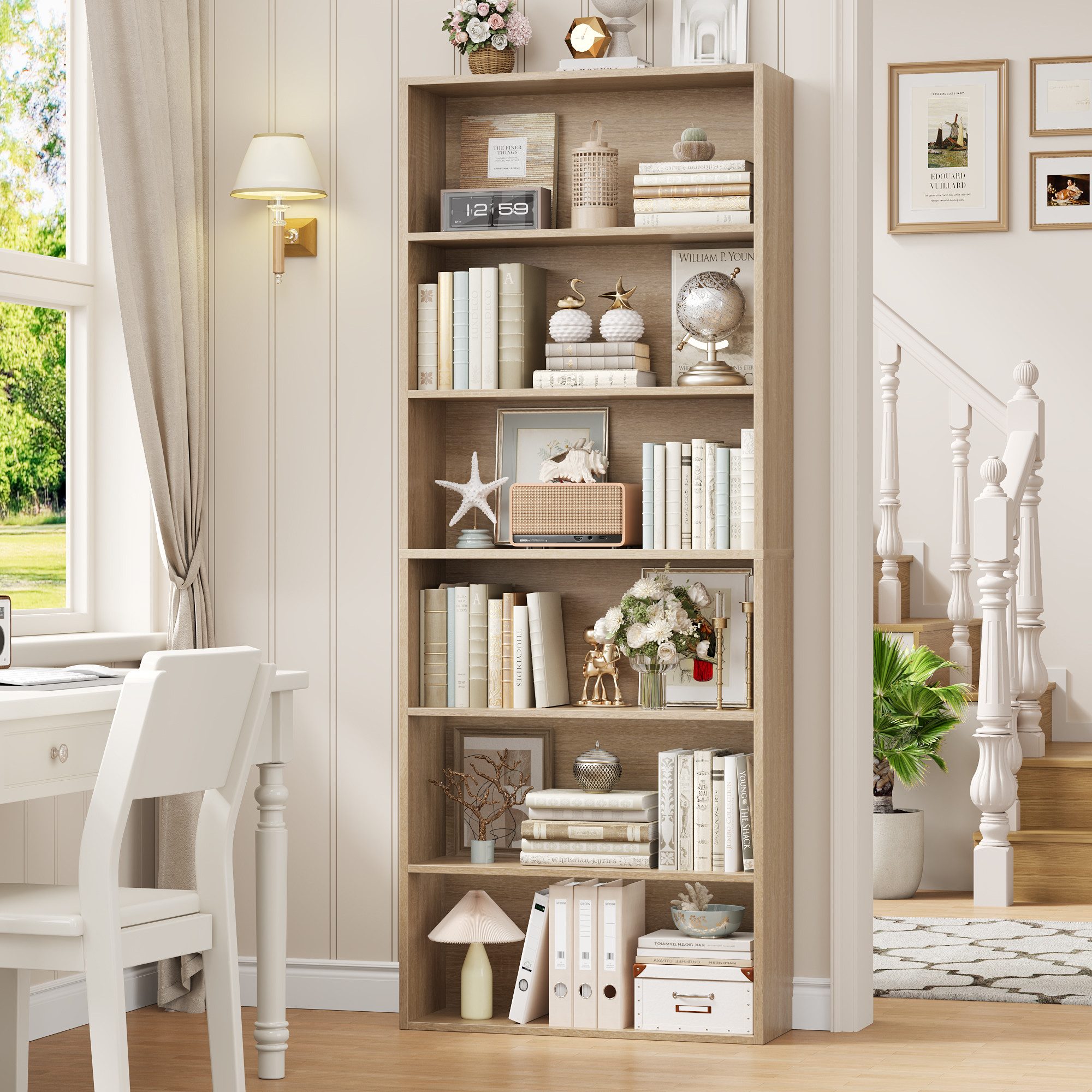 Homfa Bücherregal, Standregal Büroregal Raumteiler mit 6 Fächern Eiche