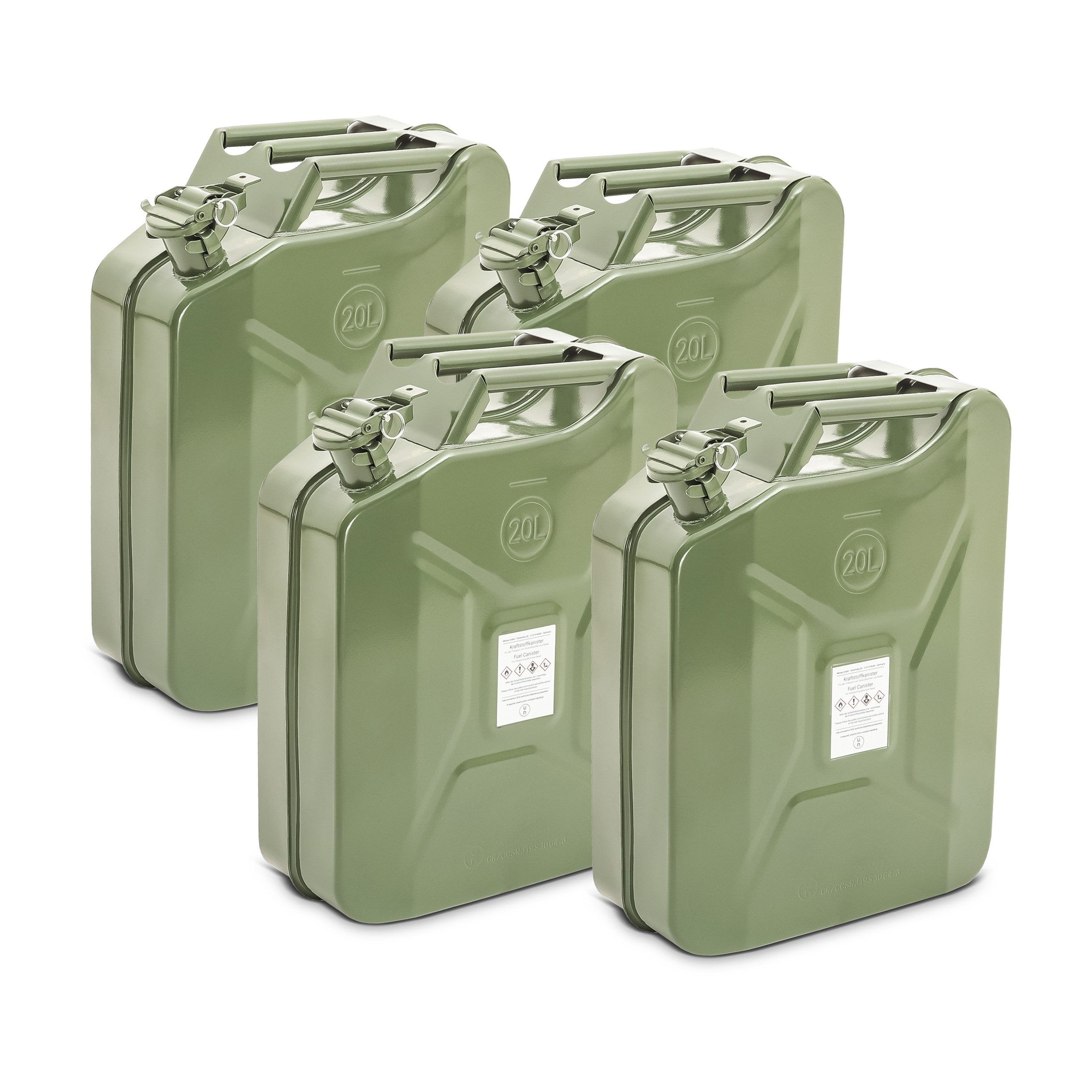 Bagtecs Koffer 4x Benzinkanister / Kraftstoffkanister Metal 20 Liter # JC3 Grün