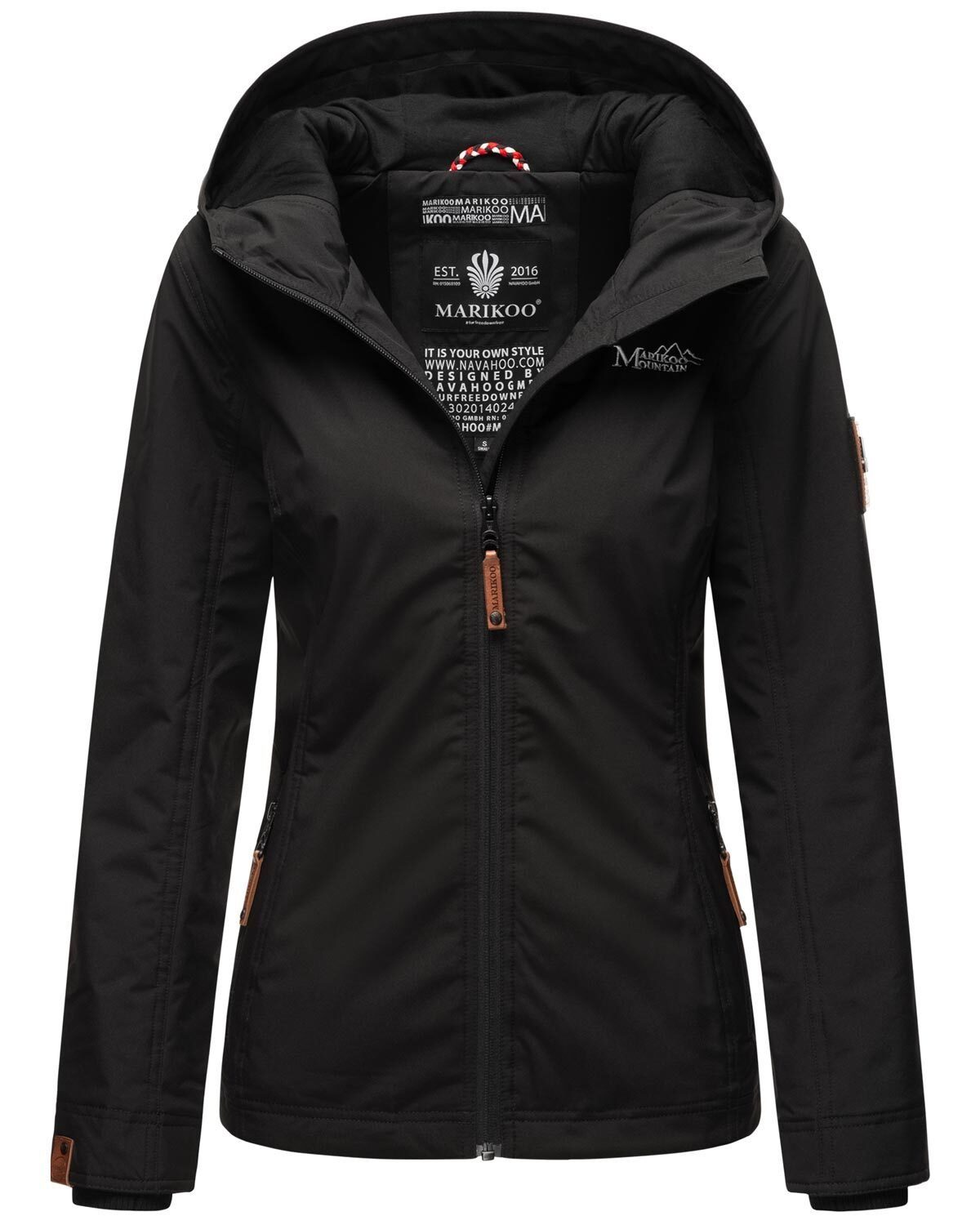 Übergangsjacke Brombeere mit Schwarz Outdoorjacke Kapuze sportliche Marikoo