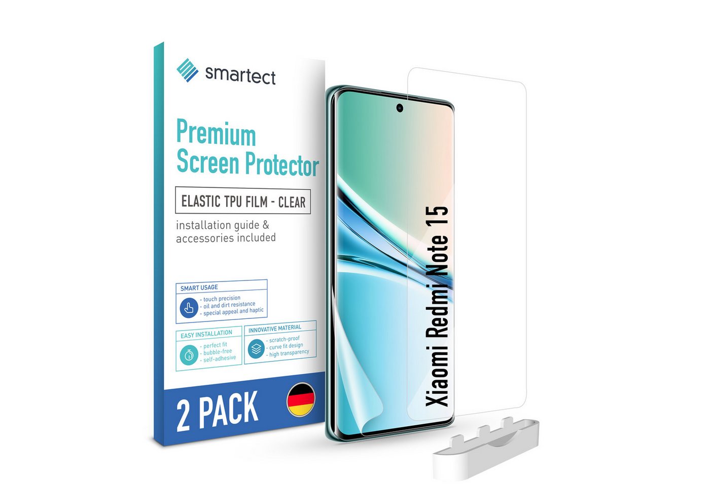 smartect Displayschutzfolie 2X TPU Schutzfolie Klar für Xiaomi Redmi Note 15 für Xiaomi Redmi Note 15, Set, 2 Stück, Ultra-klar, Kratzfest, Blasenfrei, Oleophob, Fingerabdruck kompatibel