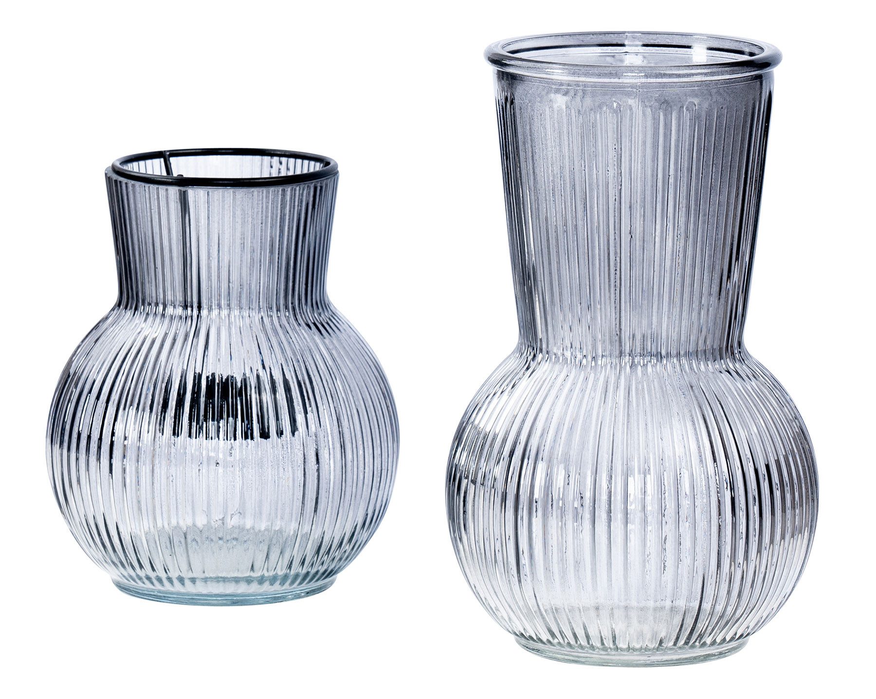 Levandeo® Dekoobjekt, 2er Set Tischdeko Vase Windlicht Grau Glas Rund Teelichthalter Retro