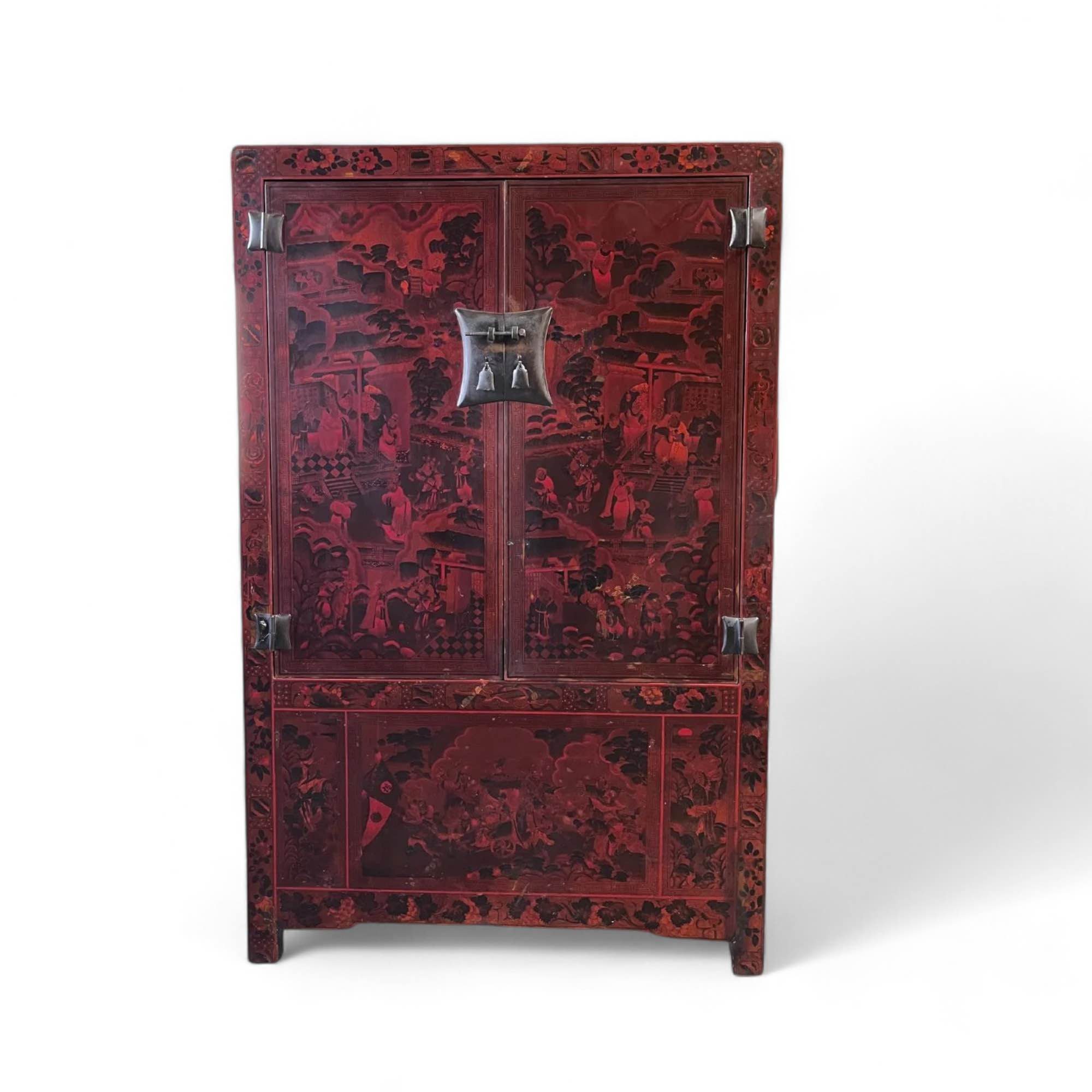 Asien LifeStyle Hochschrank Großer China Schrank handbemalt alt - TV-Schrank 190cm