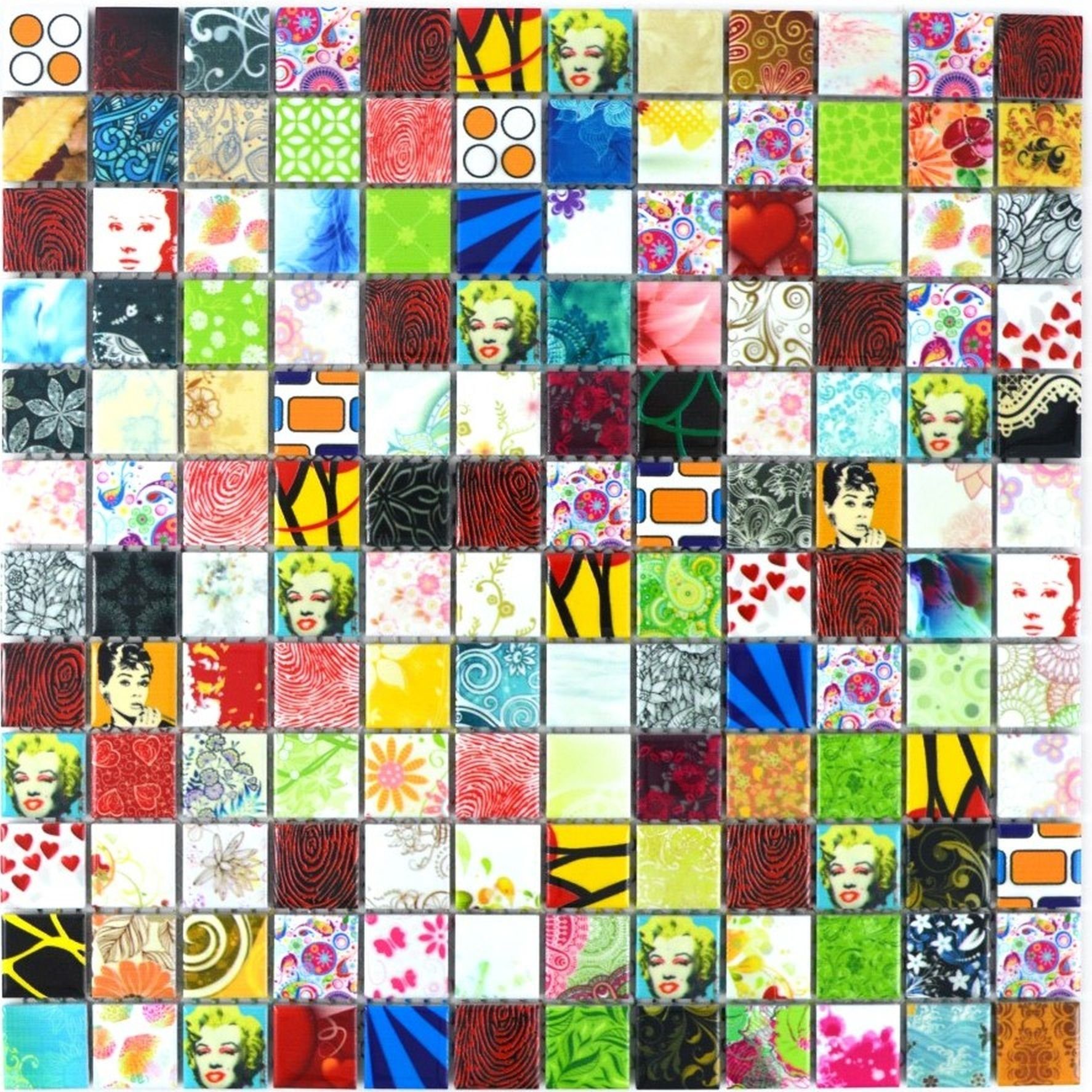 Matten 10 Keramikmosaik Quadratisches bunt / Mosaikfliesen Mosani glänzend Mosaikfliesen