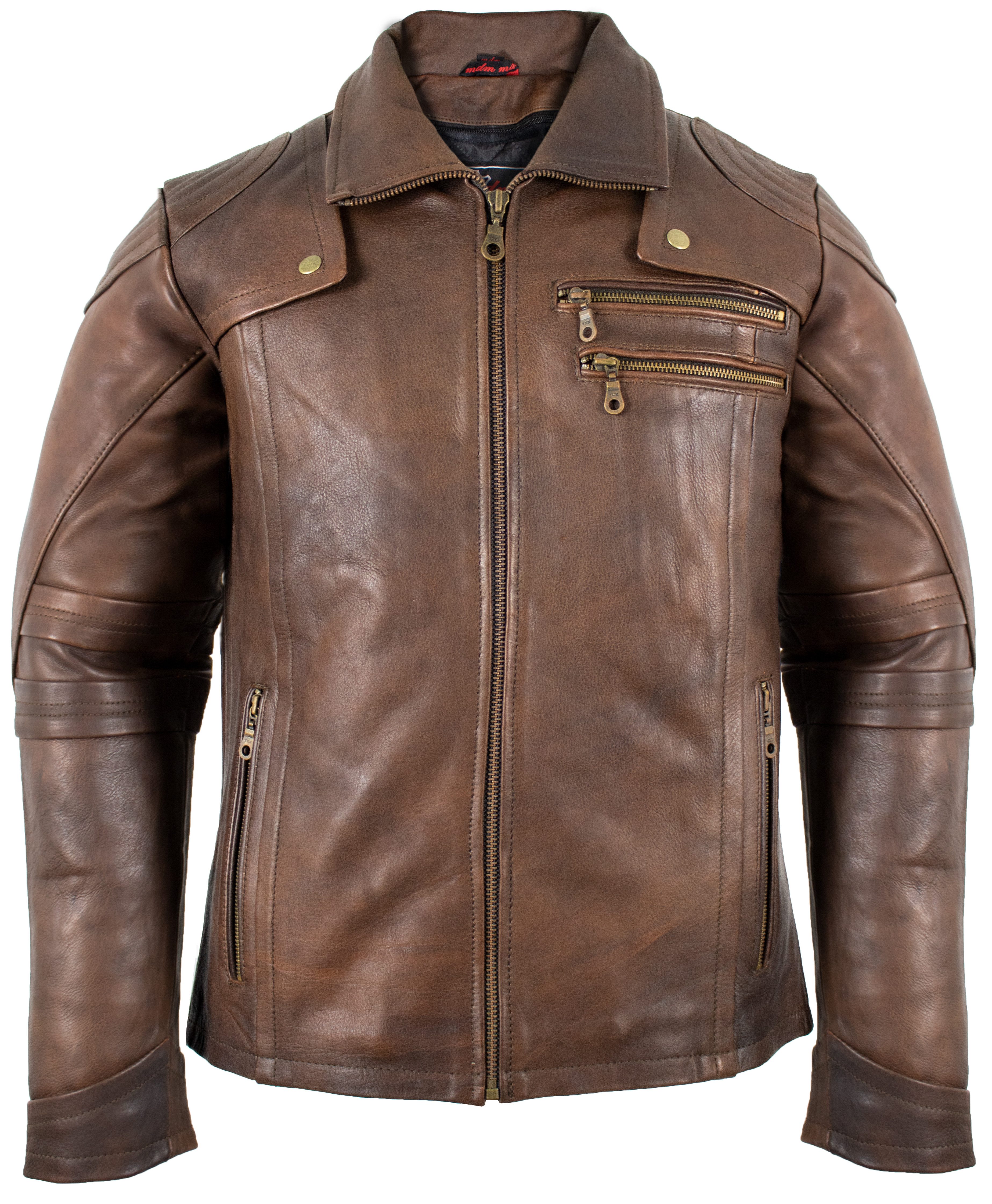Lederjacke Herren Motorrad Lederjacke Braun Echtleder Retro Protektoren