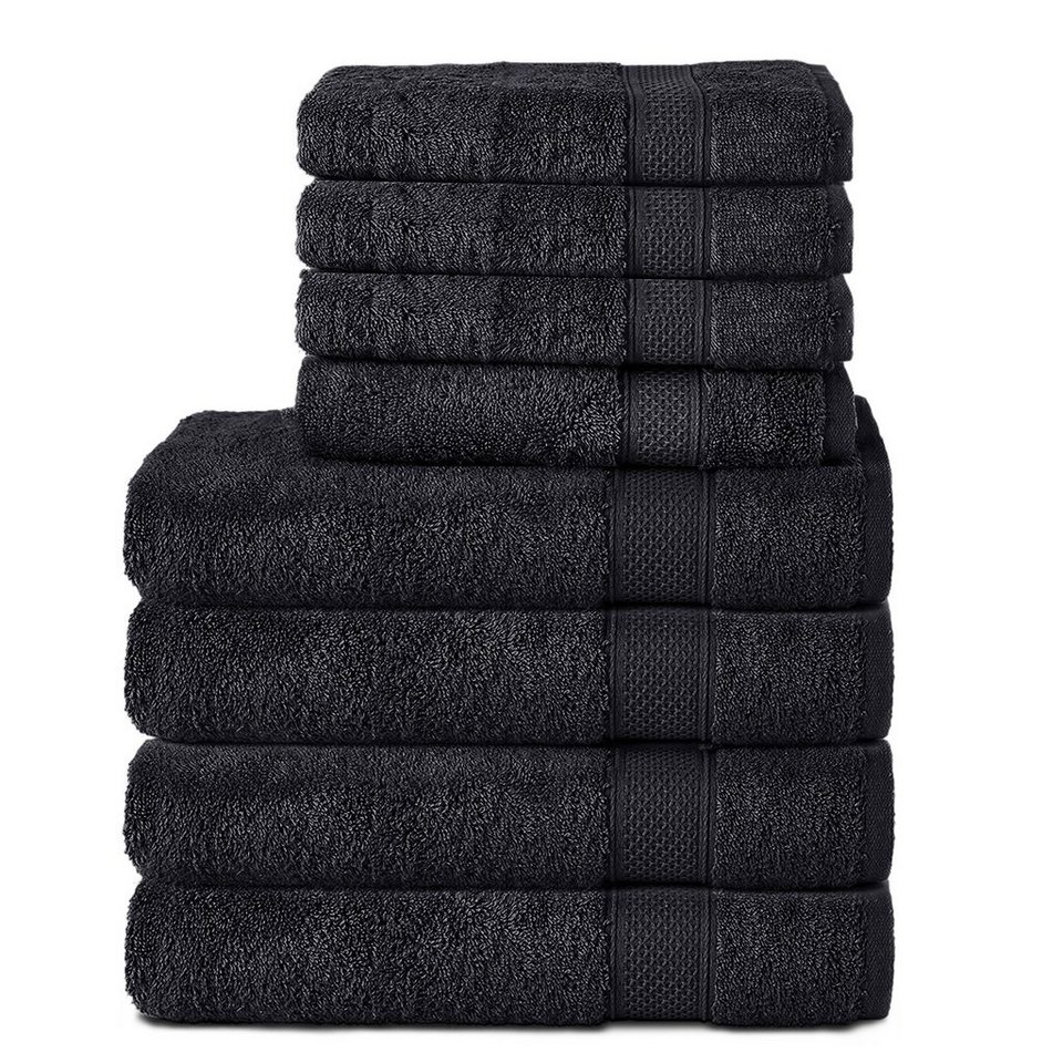 Komfortec Handtuch 100% Baumwolle, 4 Badetücher 70x140 und 4 Handtücher  50x100 cm, Frottier (8-St), Badehandtuch & XXL Saunatuch, Weich, Towel,  Groß, Schwarz