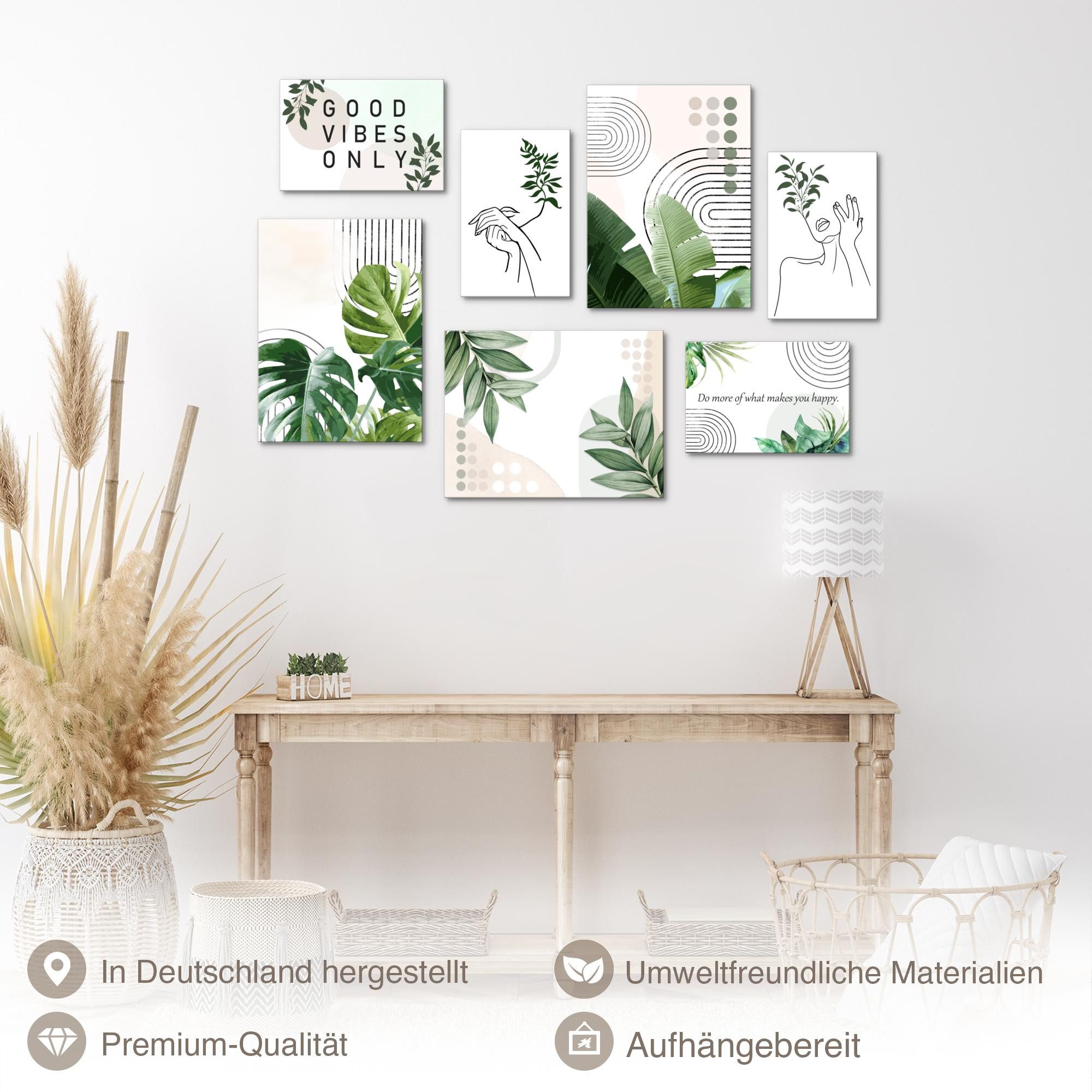 Novart Wandbild Wandbilder Wohnzimmer Boho Natur AUFHÄNGFERTIG 100x70 cm, Blätter 110x73 cm, made in Germany, Wohnzimmer Schlafzimmer Deko, Landhaus, Bohemian