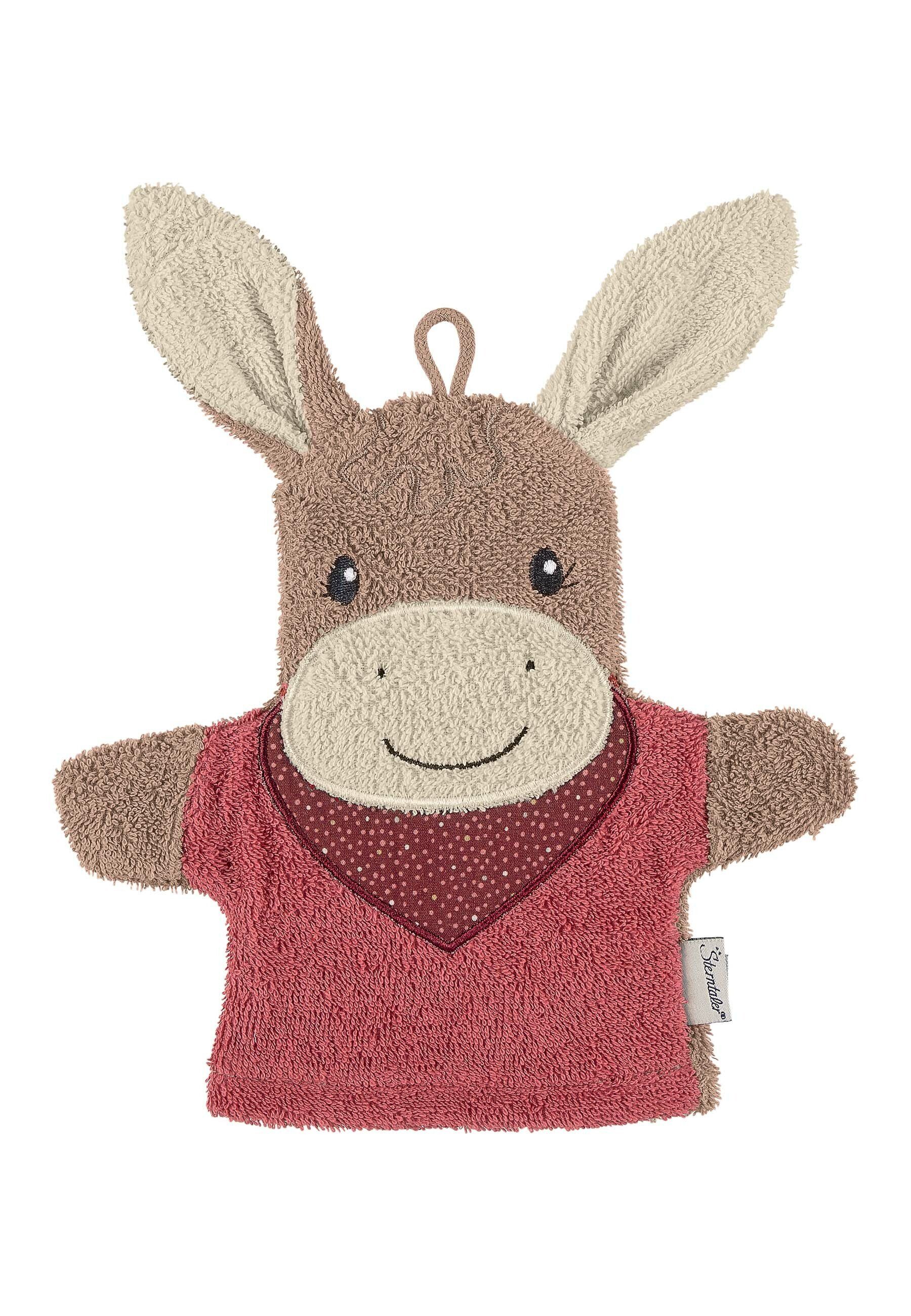 Sterntaler® Waschhandschuh Waschhandschuh ESEL Emmily, Frottee (1-St), 2in1 Waschhandschuh & Handpuppe Emmily aus Frottee – Waschspaß pur!