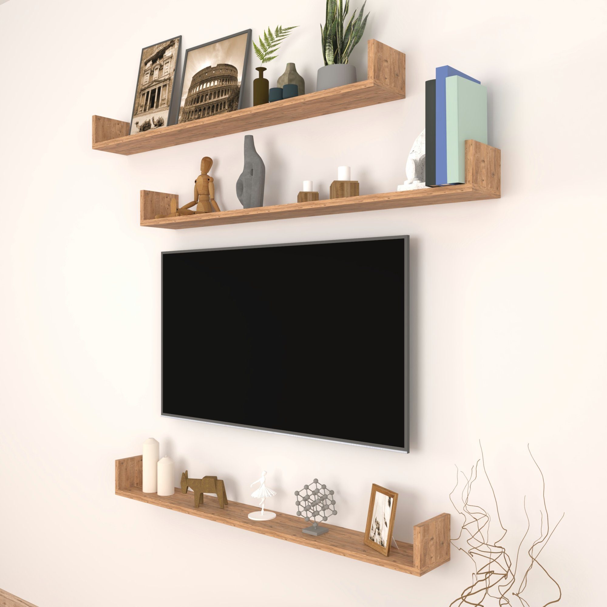 en.casa Wandregal, »Höganäs« Schweberegal 3er Set je 120 x 15 x 12 cm Eiche günstig online kaufen