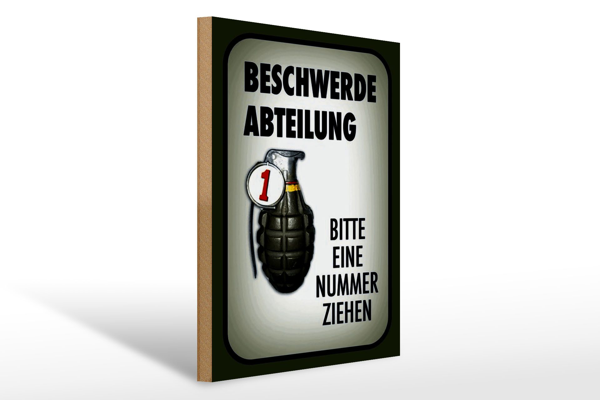 Femer GmbH Holzbild Spruch 30x40cm Beschwerde Abteilung bitte Nr., Sprüche Zitate Lustiges, Waffen (1 St), Glatte Holzfaserplatte (MDF), vorn beschichtet