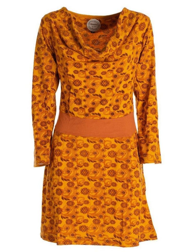 Vishes Jerseykleid Blumen Langarm-Kleid Shirtkleid Wasserfallkragen Boho,  Ethno, Hippie, Festival Style