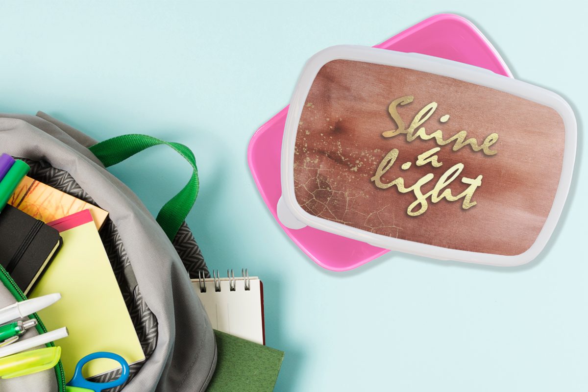 für Mädchen, - (2-tlg), Snackbox, Kunststoff Kinder, MuchoWow - Lunchbox Braun, Brotdose - Erwachsene, Gold Hell rosa Kunststoff, Brotbox Zitate