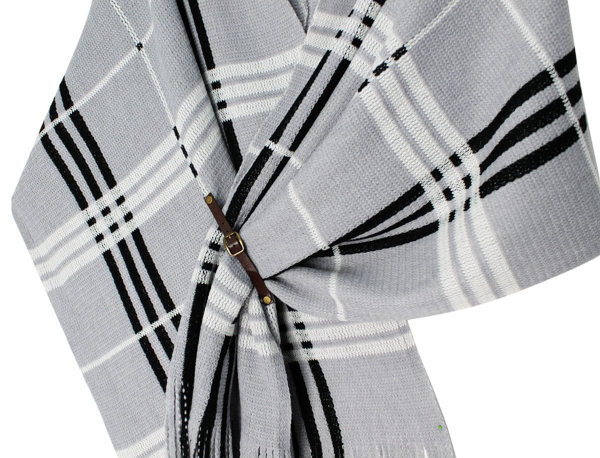 dy_mode Strickponcho Damen Strickponcho mit Fransen Poncho XXL Schal / Stola / Umhang mit Fransen, 3-in-1 Styling